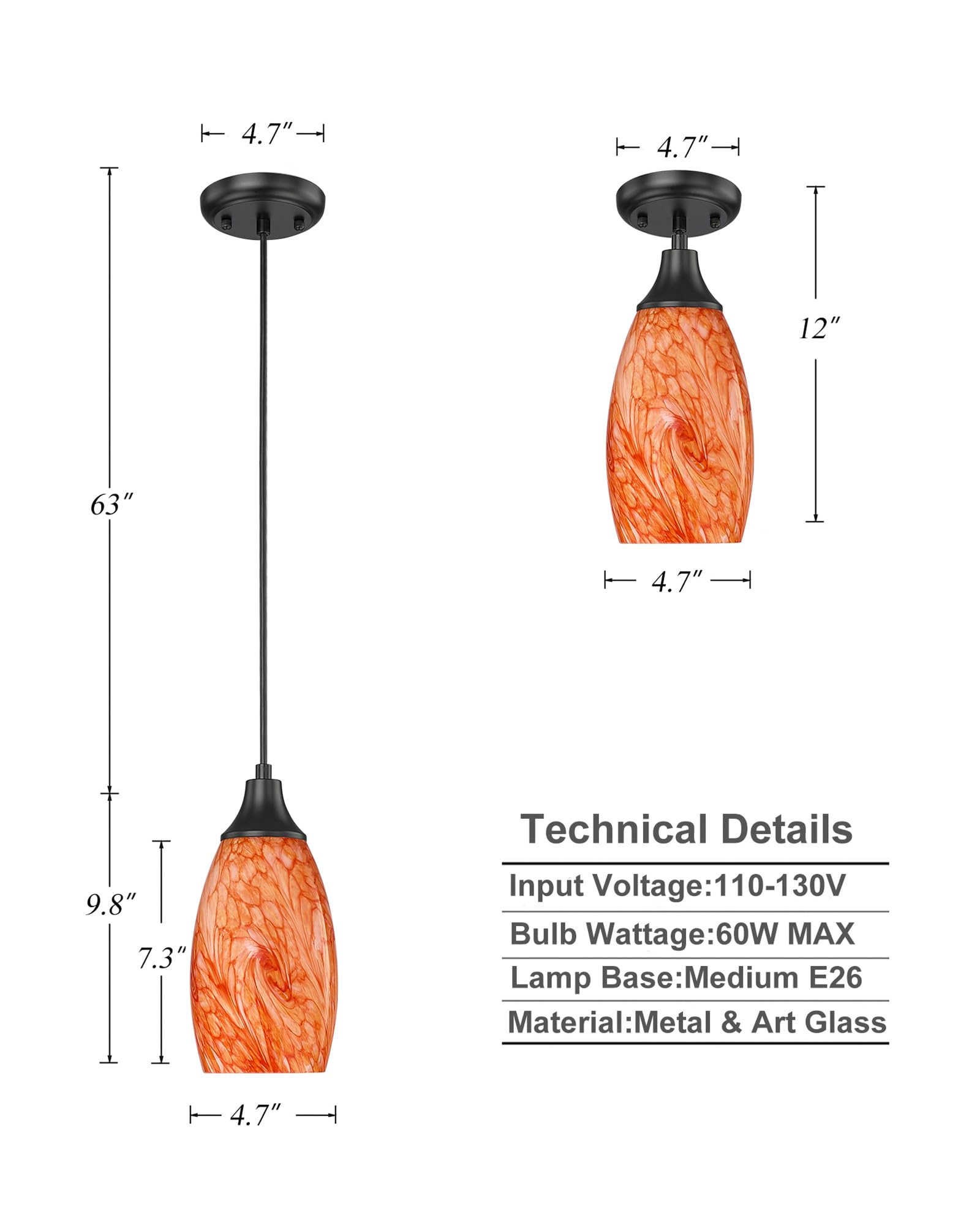Mini Pendant Lights for Kitchen Island - Black Adjustable Cord with Art Glass Shades - Modern Pendant Lighting for Kitchen Counter, Hallway, Dining Room & Bathroom - Perfect for Home Decor, Restaurant Lighting, and Office Spaces