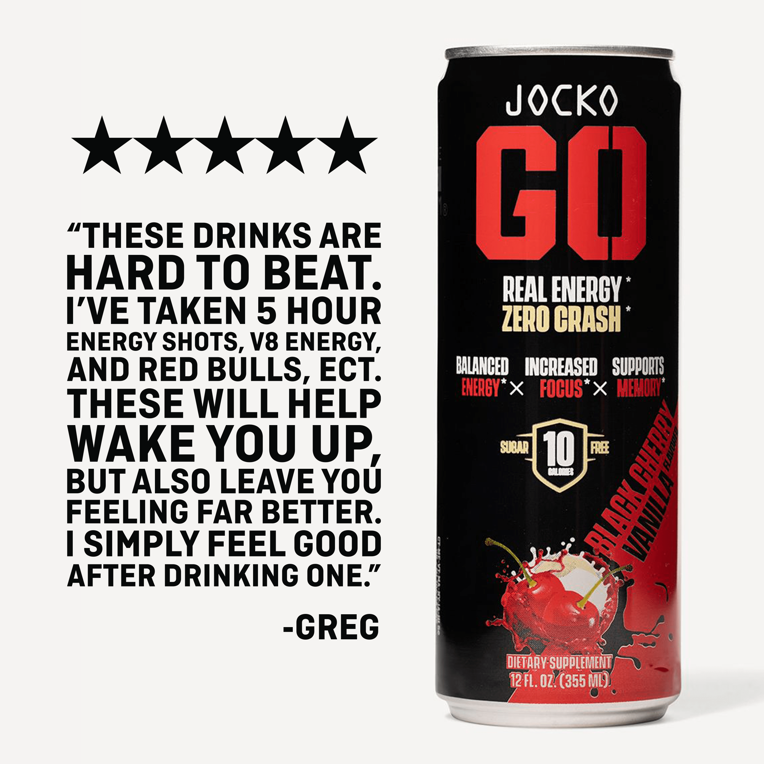 JOCKO GO Energy Drink - 12 Pack | Sugar-Free Pre Workout & Post Workout Supplement | Boost Energy & Focus for Gym, Running & Fitness