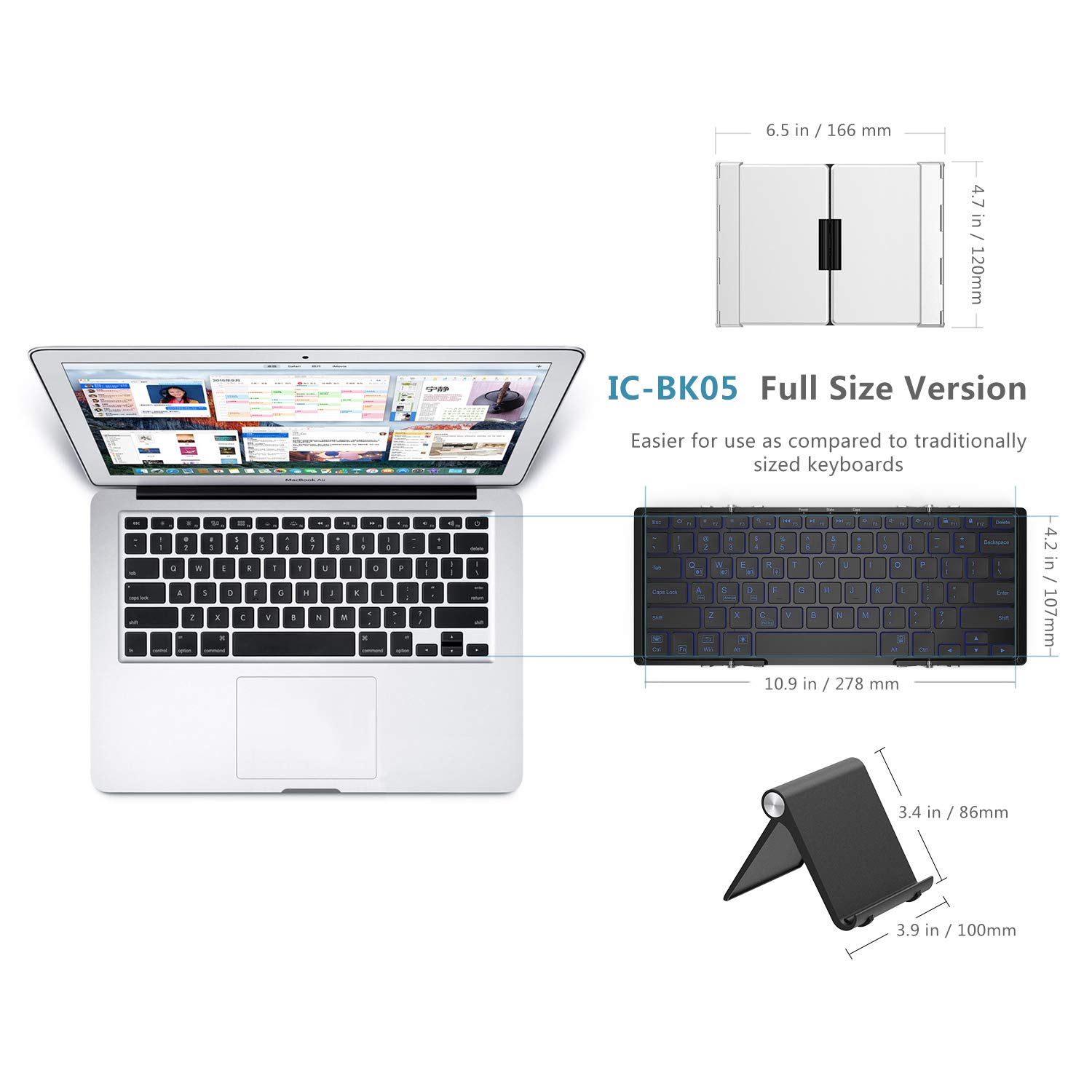 iClever BK05 Bluetooth 5.1 Keyboard - 3-Color Backlit, Foldable, Multi-Device Compatible with iOS/Android/Windows - Aluminum Alloy Base for Tablets, Smartphones, Laptops & PC | Perfect for Travel, Office & Home Use