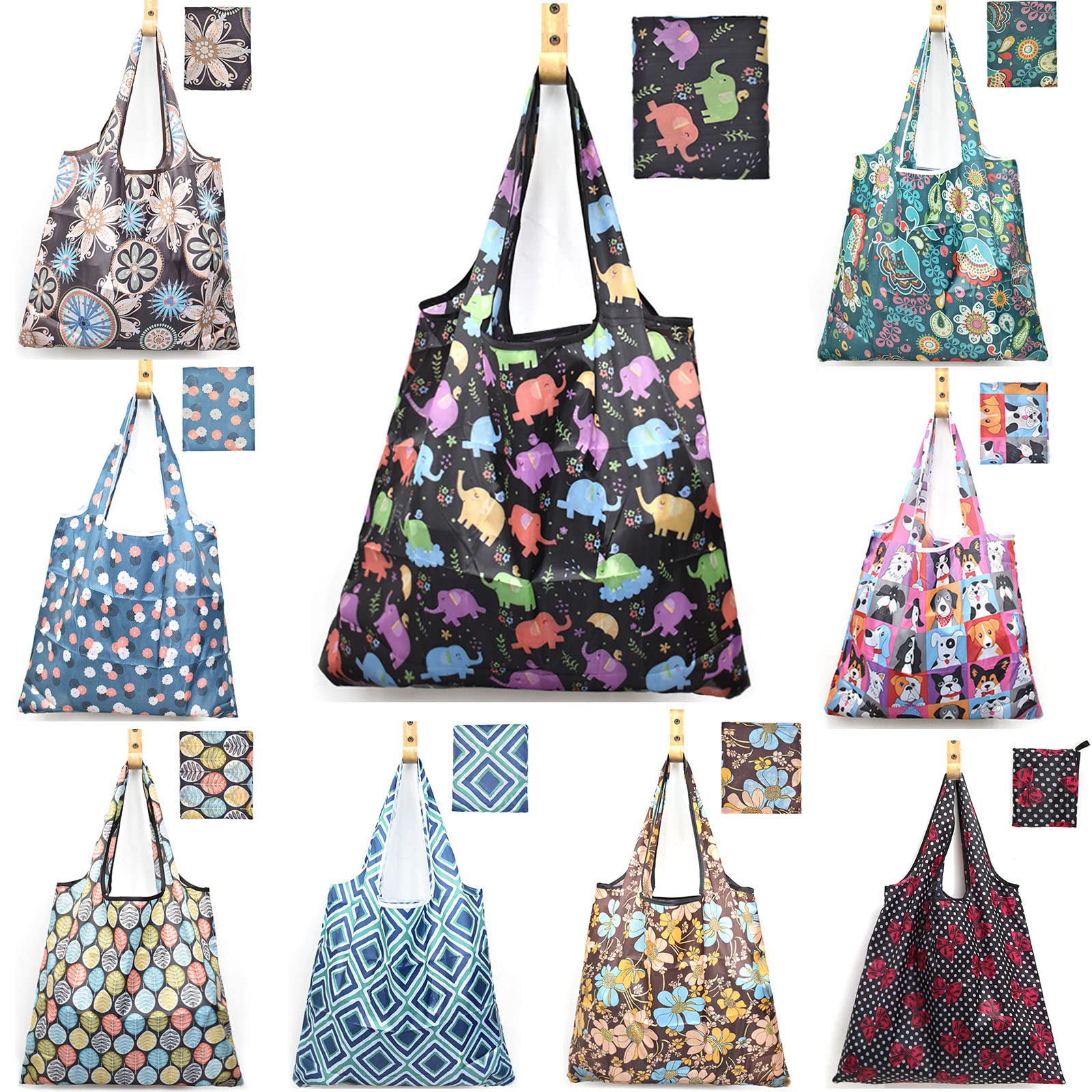 ATAMET Reusable Grocery Bags - 9 Pack Foldable Heavy Duty Shopping Totes - Waterproof Ripstop Fabric for Groceries, Beach, Travel & Gym | Eco-Friendly Envirosax Style Bags