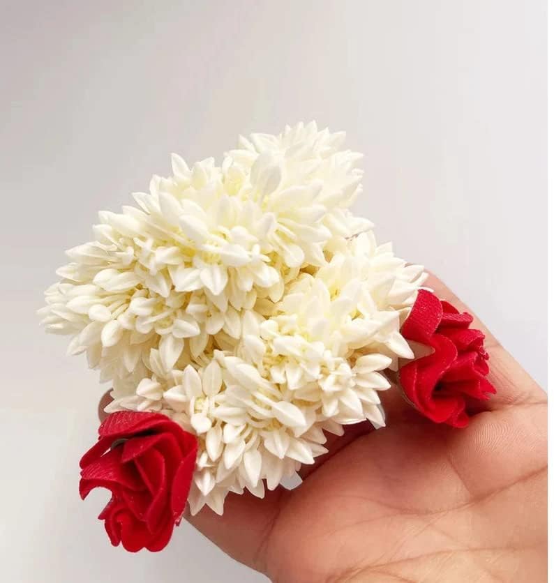 AKSUTI Women's Hair Accessories - Rose & Mogra Scented Rubber Band Gajra Hair Ties (White, Free Size, Pack of 2) for Bridal, Party & Daily Wear