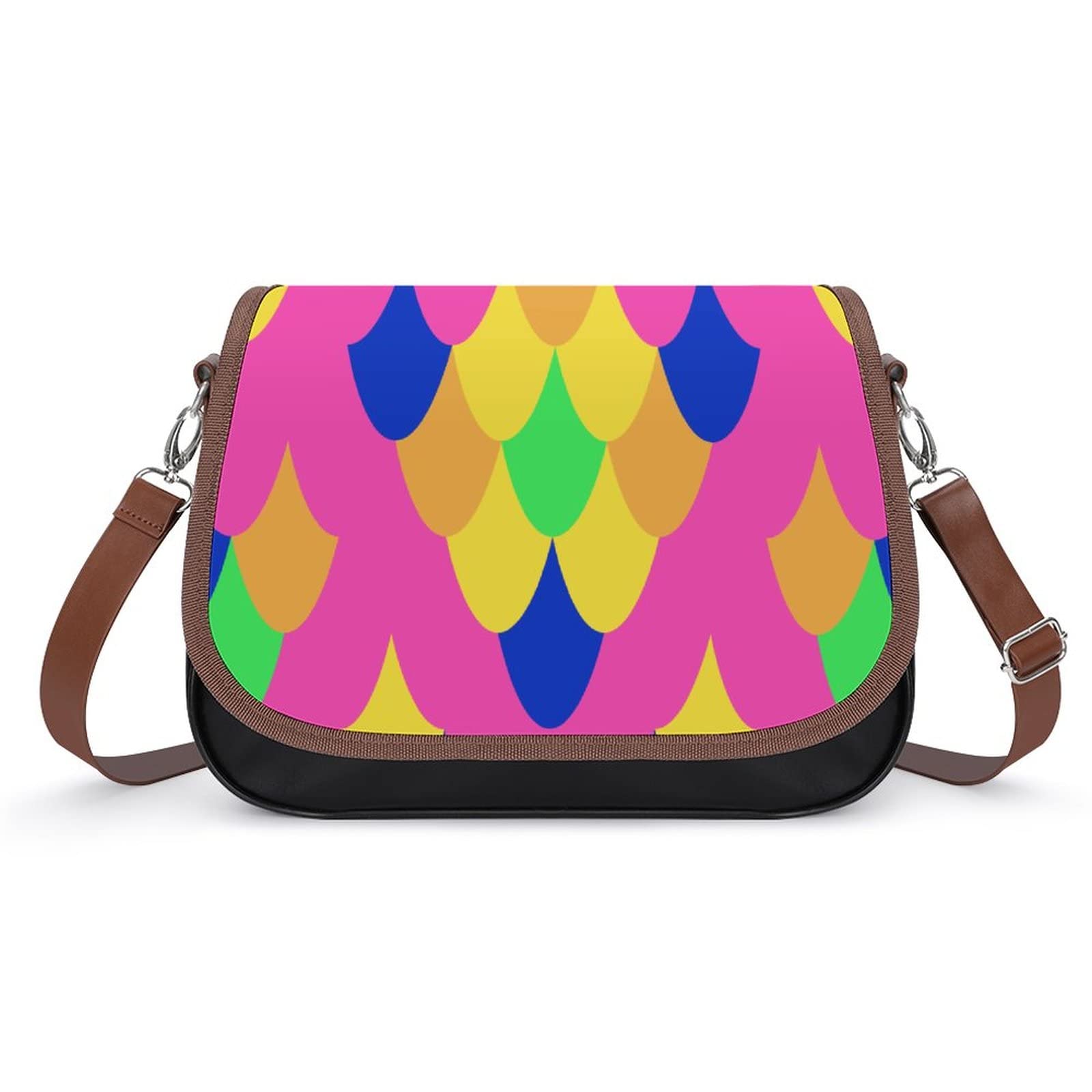 Stylish Women's Leather Crossbody Bag with Colorful Scale Print - Fashionable Shoulder Messenger Purse for Casual Outings, Travel & Daily Use