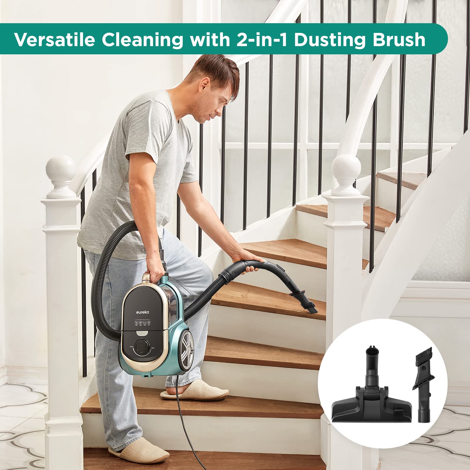 Eureka Apollo Bagless Canister Vacuum Cleaner - Lightweight 800W Cyclonic Vacuum for Carpets & Hard Floors | 2.2L Dust Cup, Powerful Suction | Perfect for Homes, Apartments & Pet Hair Cleaning (Green)