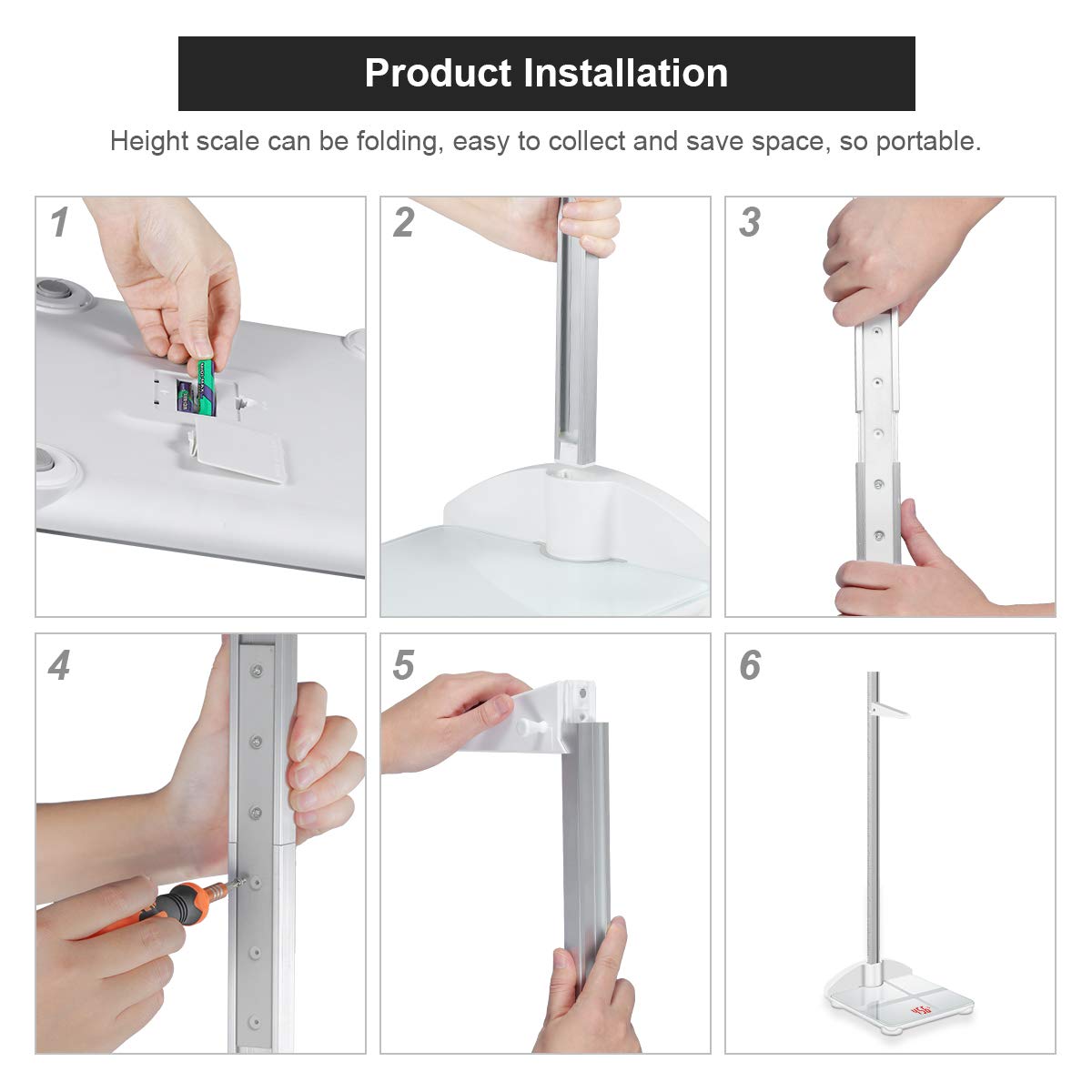 Foldable Portable Stadiometer - 2-in-1 Mechanical Height Rod & Scale for Kids & Adults (Measures up to 79 Inches & 200 lbs) - Perfect for Home, Clinic, and School Growth Tracking