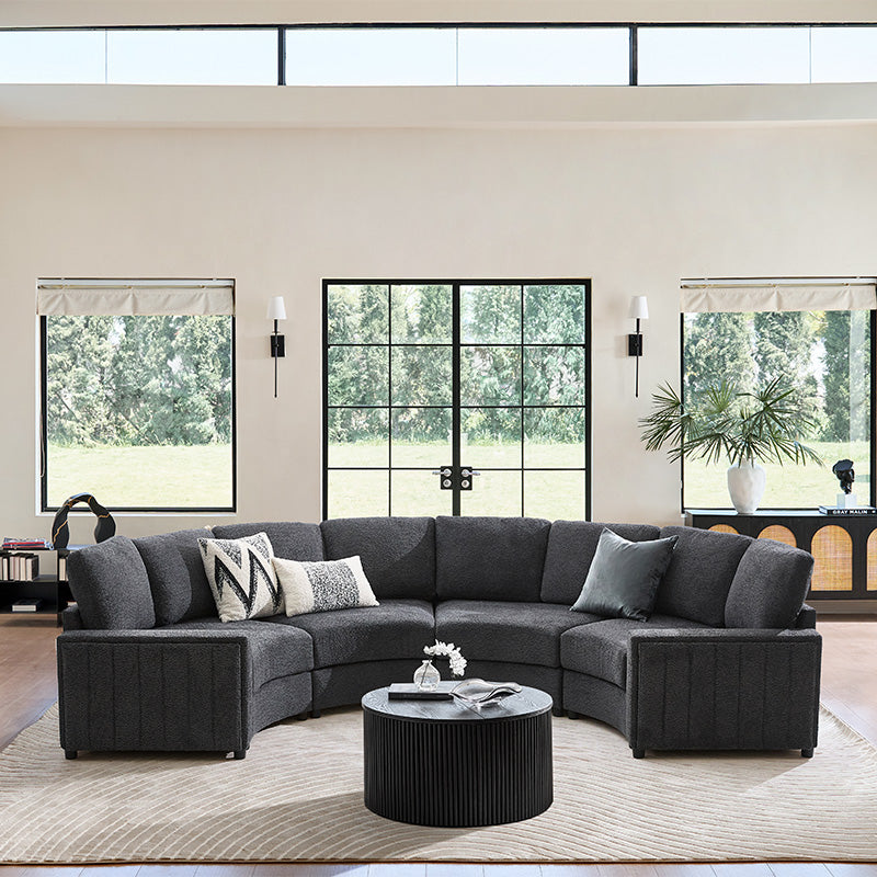 Aeris Modern Curved Sectional Sofa Set - L-Shaped Couch with Ottoman for Living Room, Lounge & Entertainment Spaces | Contemporary Fabric Upholstery, Comfortable Seating for Family & Guests