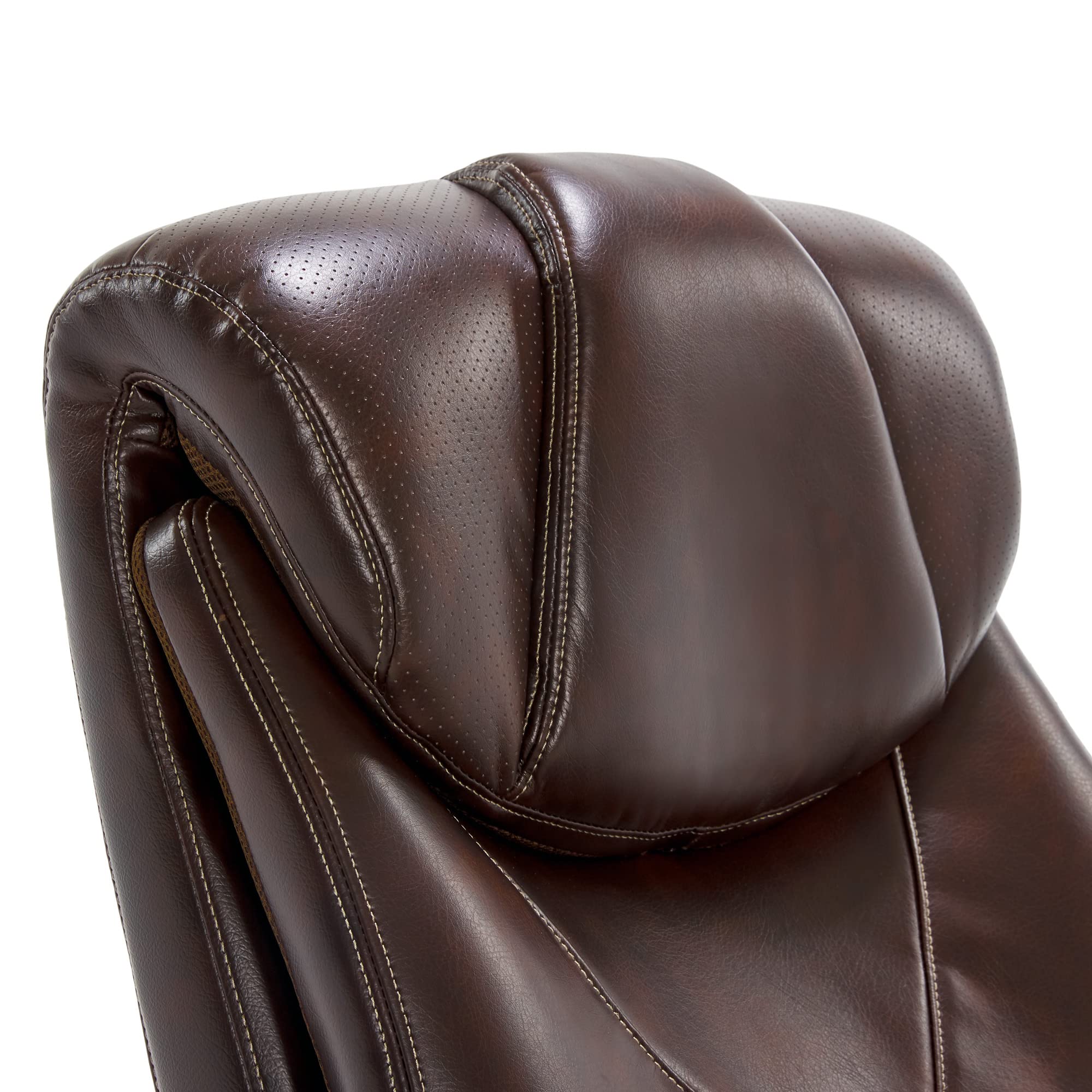La-Z-Boy Cantania Executive Office Chair with AIR Lumbar Support & Memory Foam Cushions - Ergonomic High Back Desk Chair with Brown Bonded Leather - Perfect for Home Office, Gaming & Workspaces