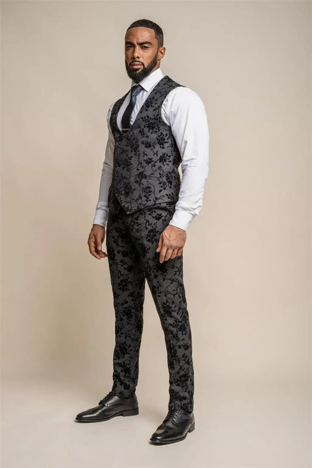 Cavani Georgi Black Floral Print Suit Pants for Men - Formal & Wedding Attire - Office & Special Occasion Wear