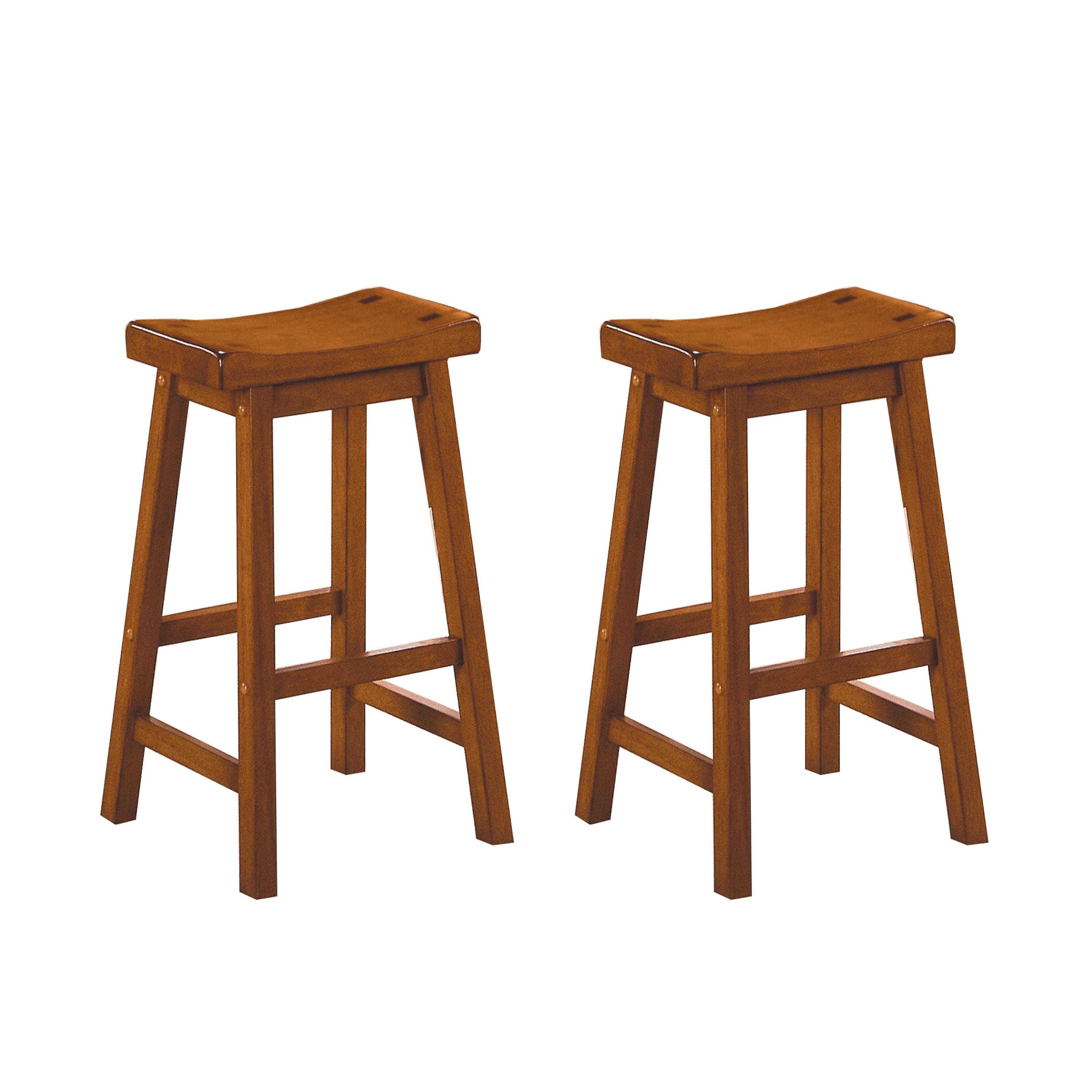 2-Piece Set of 29-Inch Bar Height Stools - Solid Wood Oak Finish with Saddle Seat for Casual Dining & Home Decor | Perfect for Kitchen Islands, Breakfast Bars & Entertaining