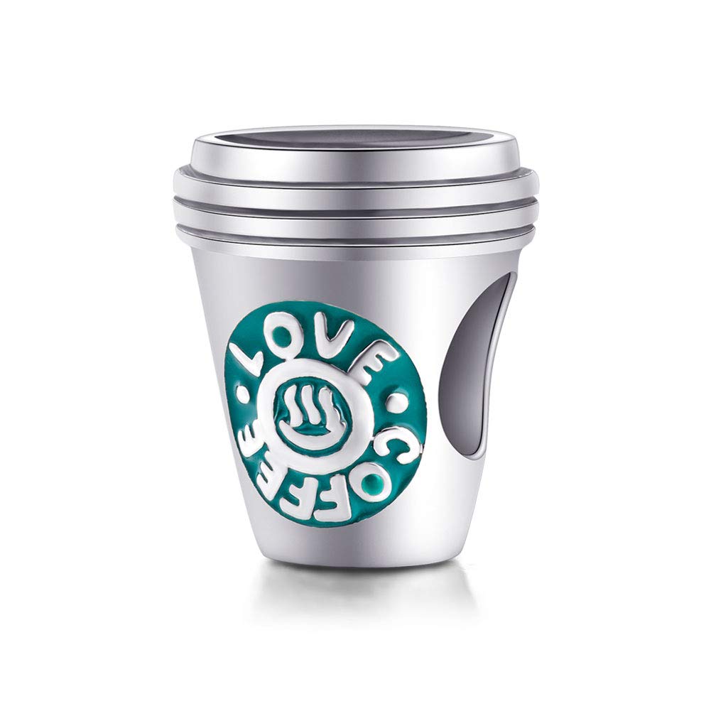 Sterling Silver Coffee Cup Charm for Bracelet - I Love Coffee Bead Gift for Coffee Lovers | Perfect for Baristas, Coffee Enthusiasts & Jewelry Making DIY Projects