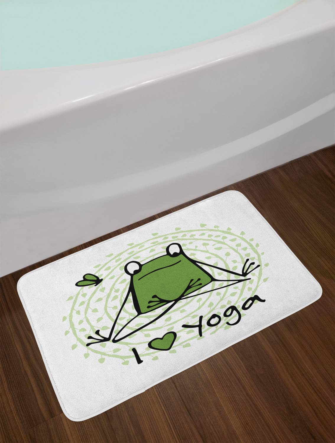 Ambesonne Green Mandala Bath Mat - Non-Slip Plush Yoga Bathroom Rug with Cartoon Animal Design, 30.2 x 20 Inches, Green Black White - Perfect for Yoga Enthusiasts & Spa-Like Bathroom Decor