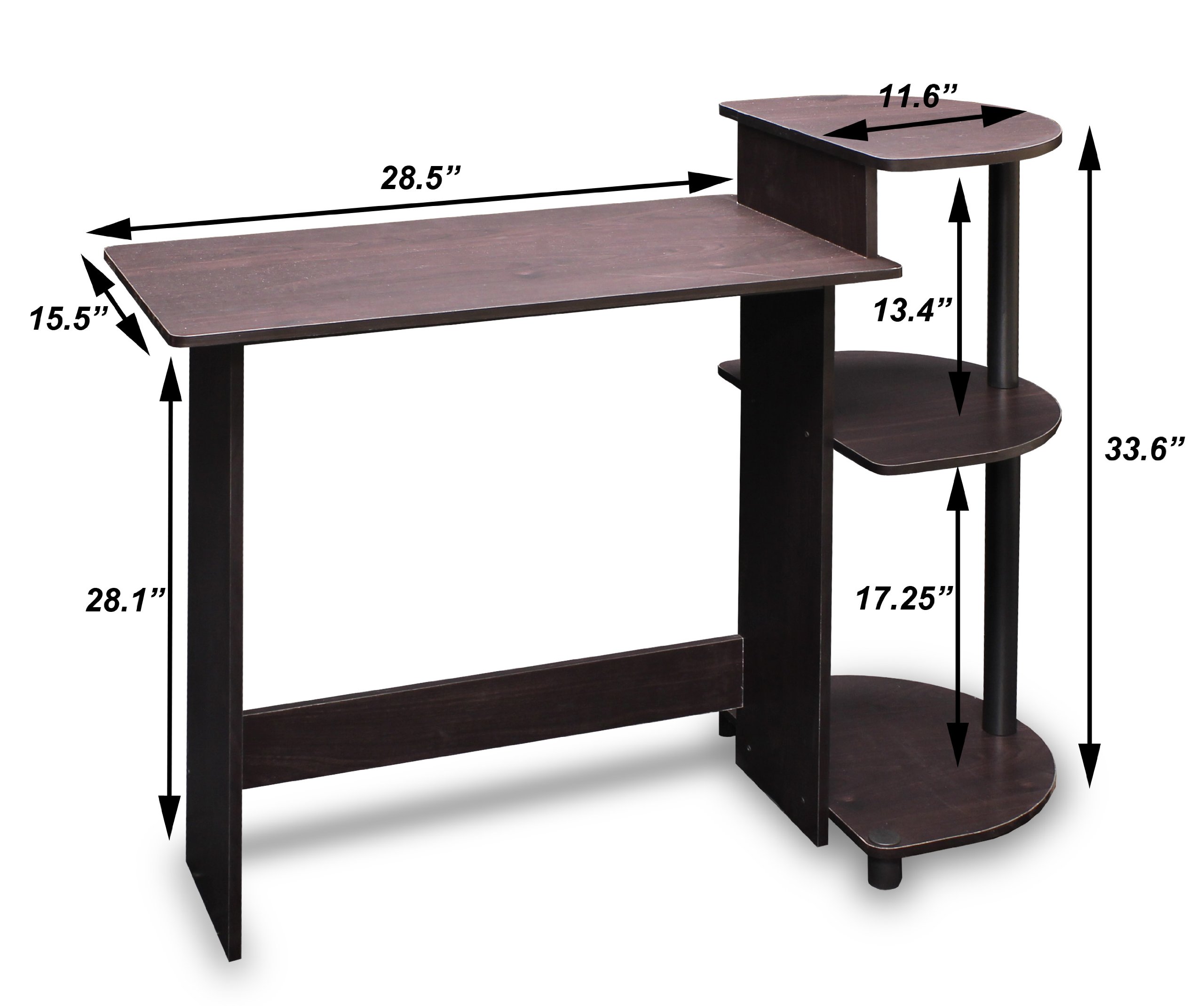 Furinno Compact Computer Desk with Shelves - Small Round Corner Desk for Home Office, Espresso/Black Finish | Perfect for Small Spaces, Dorm Rooms & Apartment Workspaces