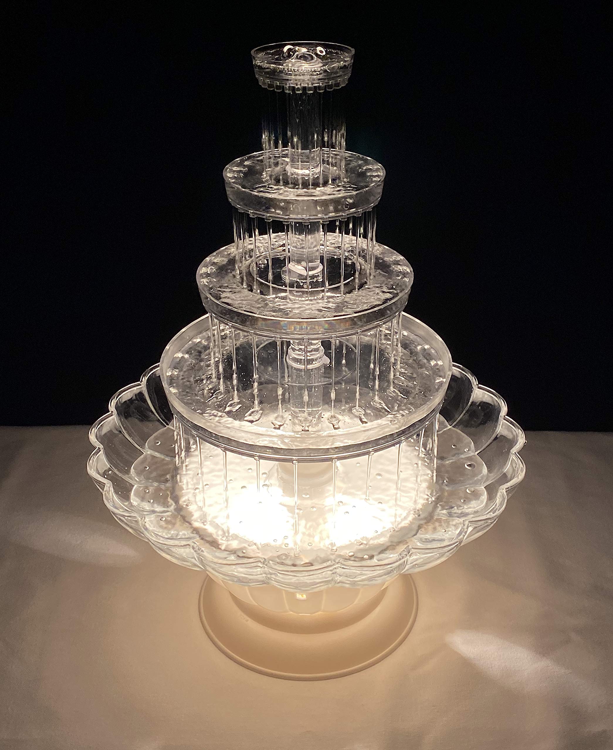 18 Inch Clear Plastic LED Water Fountain - Elegant Wedding Decoration & Cake Table Centerpiece for Indoor/Outdoor Events