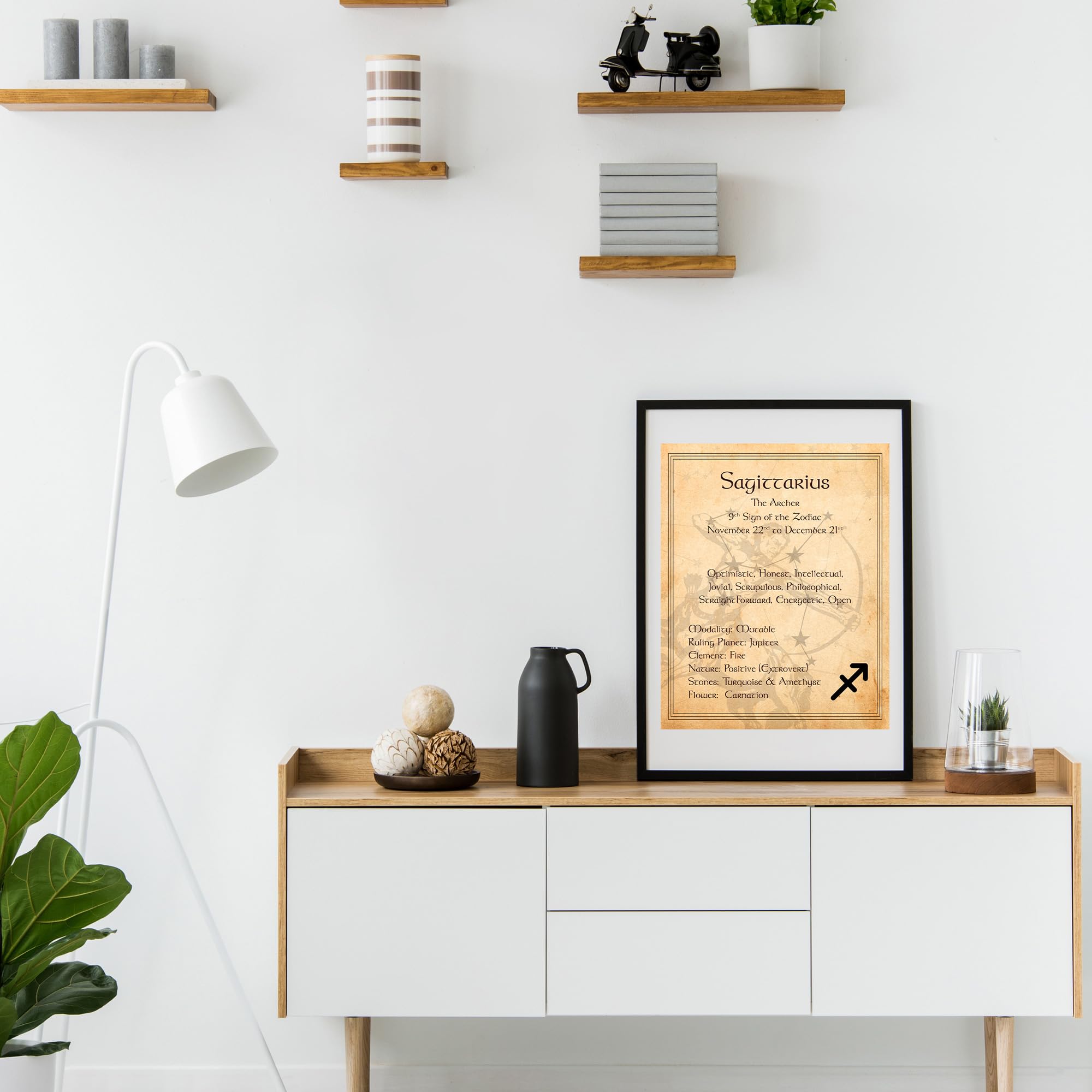 Sagittarius Zodiac Sign Wall Art - Constellation Astrology Decor with Horoscope Adjectives, Primary Elements Print for Home, Office & Bedroom - Unframed 8x10 Inches - Perfect for Zodiac Lovers & Spiritual Spaces