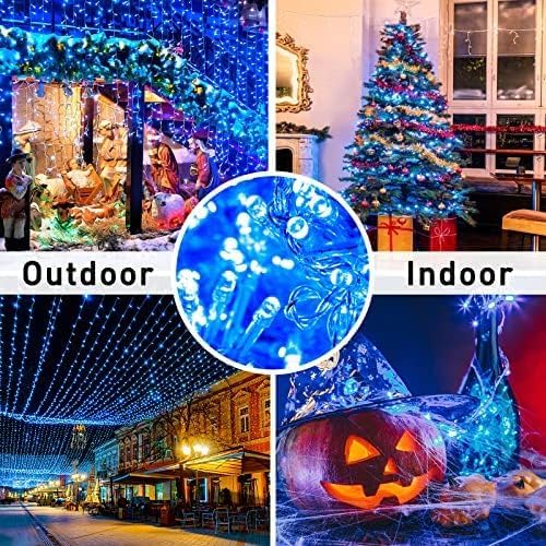 JMEXSUSS 2 Pack 100 LED Blue Christmas Lights - 33ft Connectable Waterproof Outdoor String Lights with 8 Lighting Modes | Perfect for Christmas Tree Decor, Indoor Holiday Party, Halloween, Wedding & Garden Decoration