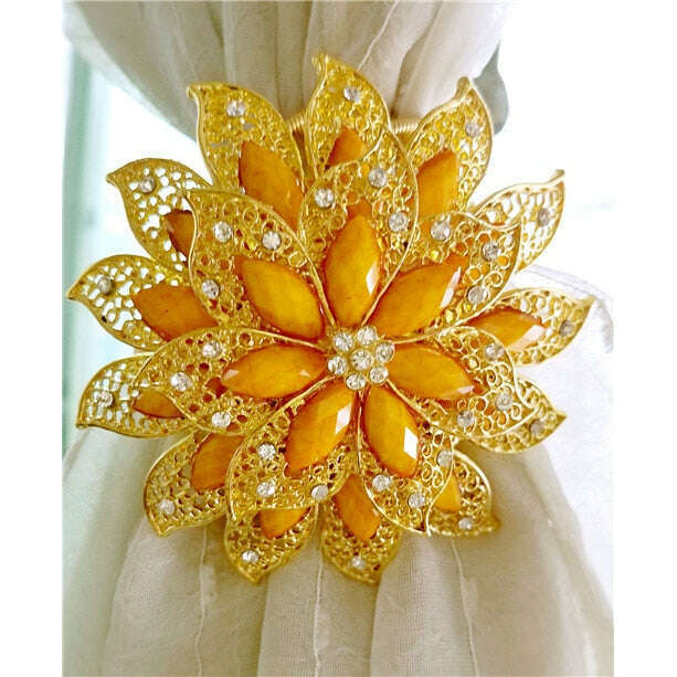 Pearl Simon Flower Shaped Rhinestone Magnetic Curtain Tiebacks - Elegant Window Drapery Holder for Living Room & Bedroom Decor