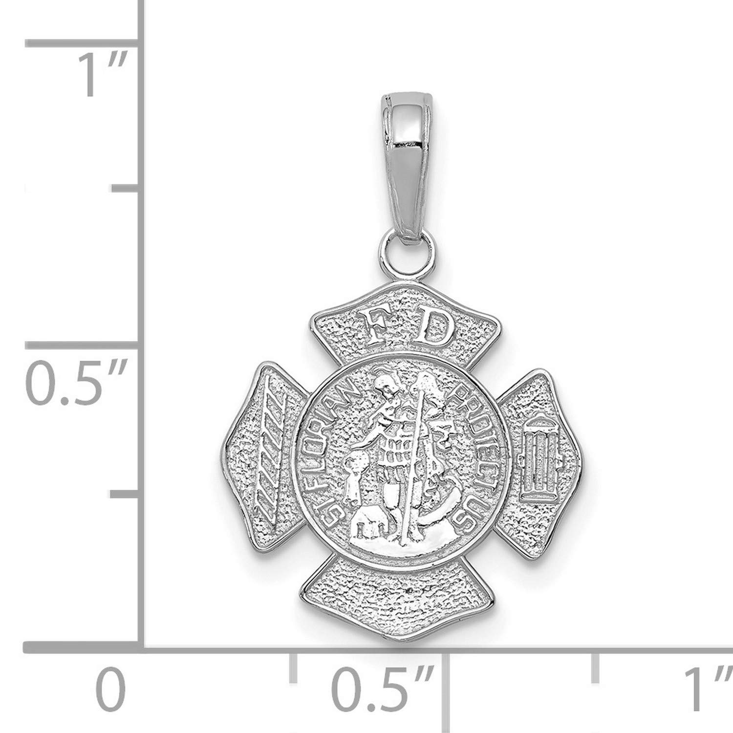 14K White Gold Saint Florian Firefighter Badge Pendant with 
