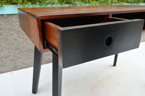 Solid Sheesham Wood Desk with 2 Drawers - 114x58x76Cm Home Office Desk for Study, Work & Writing - Modern Wooden Computer Table for Small Spaces