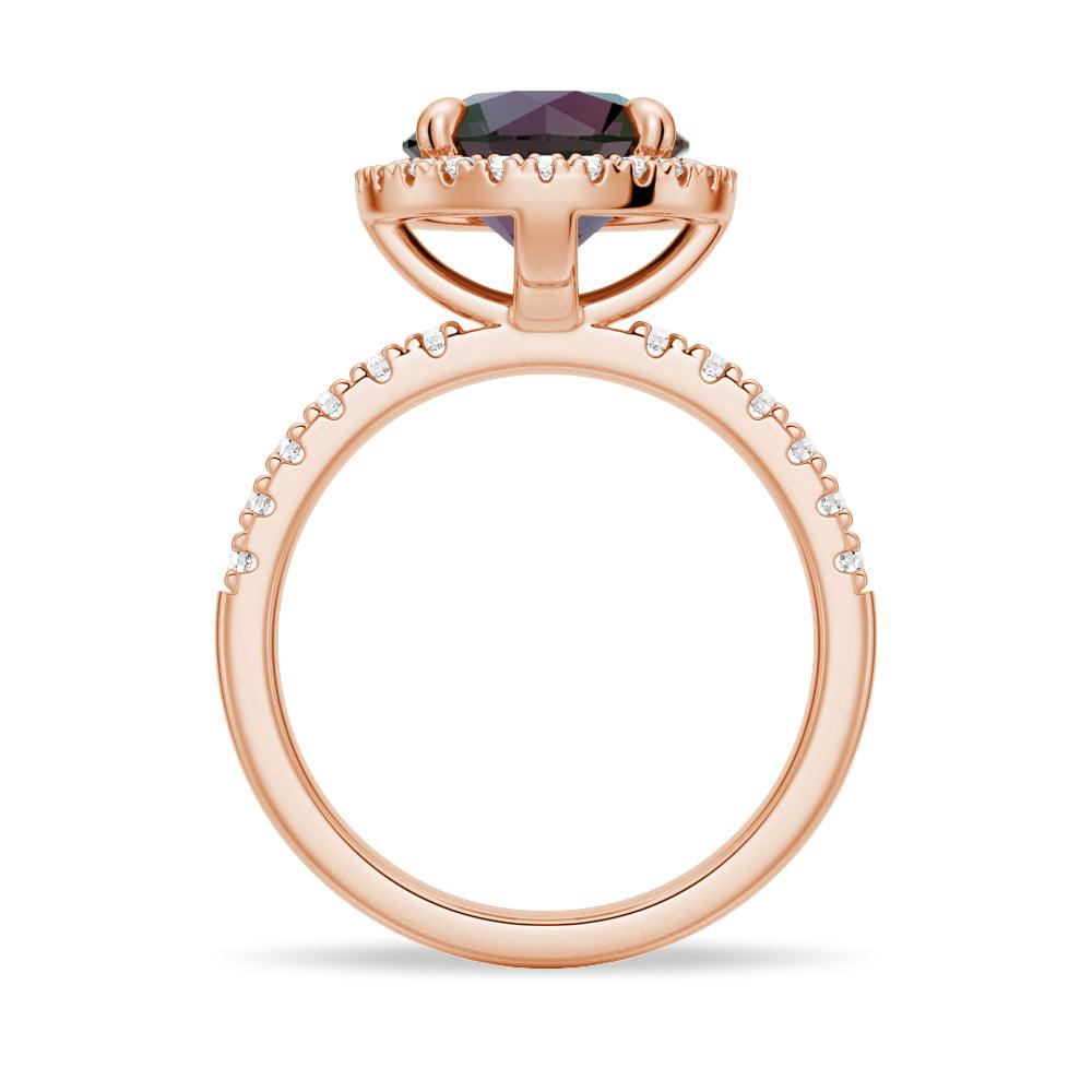 3 CT Round Cut Alexandrite Engagement Ring with Moissanite Halo Pavé - Perfect for Proposals, Anniversaries & Special Occasions