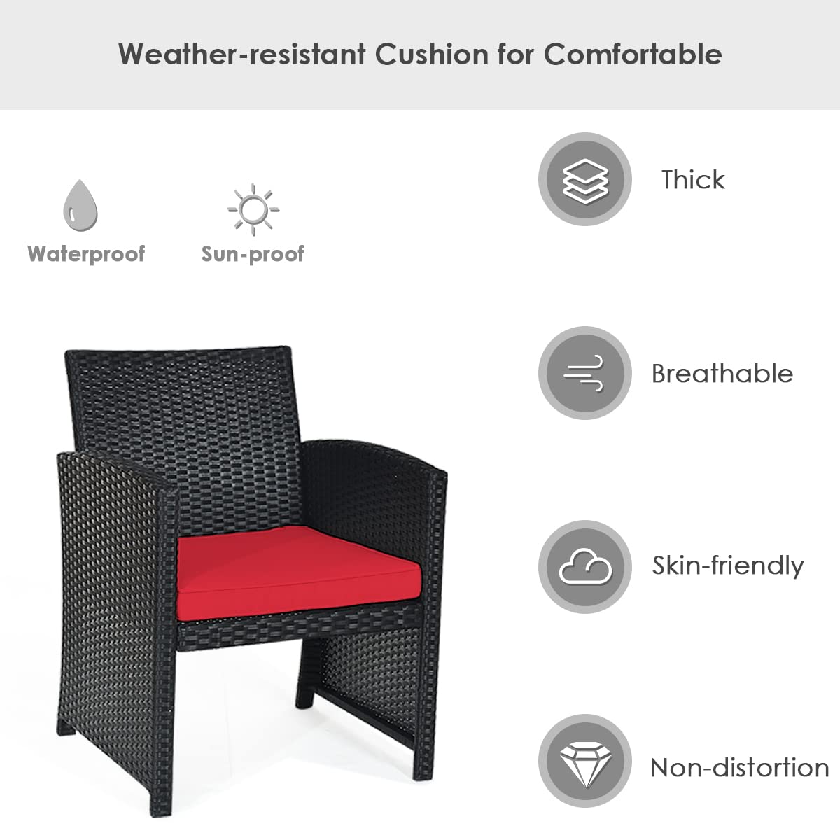 KOTEK 4-Piece Outdoor Patio Furniture Set - Rattan Wicker Sofa and Glass Table Conversation Set with Cushions for Garden, Lawn, Backyard - Perfect for Relaxing, Entertaining and Outdoor Dining (Red)