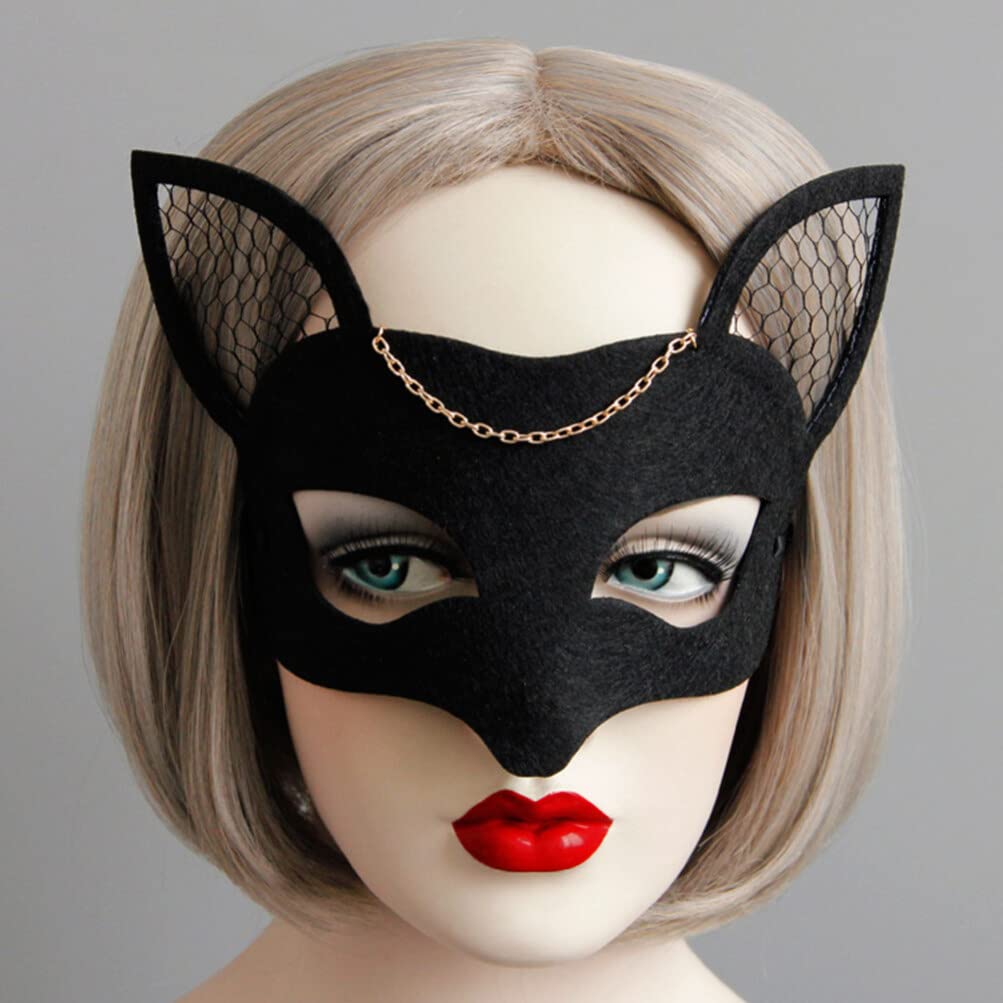 Amosfun Fox Mask - Black Felt Cosplay Mask for Women, Halloween Carnival Party Costume Accessory, Masquerade Mask for Cosplay, Mardi Gras & Themed Events