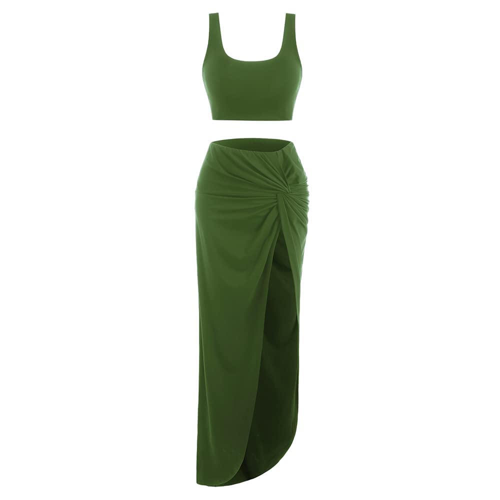 ZAFUL Women's Summer Outfit - Sleeveless Solid Crop Top & Ruched Maxi Skirt 2 Piece Set | Casual Beachwear, Vacation Dress, Boho Chic Outfit for Parties & Date Nights