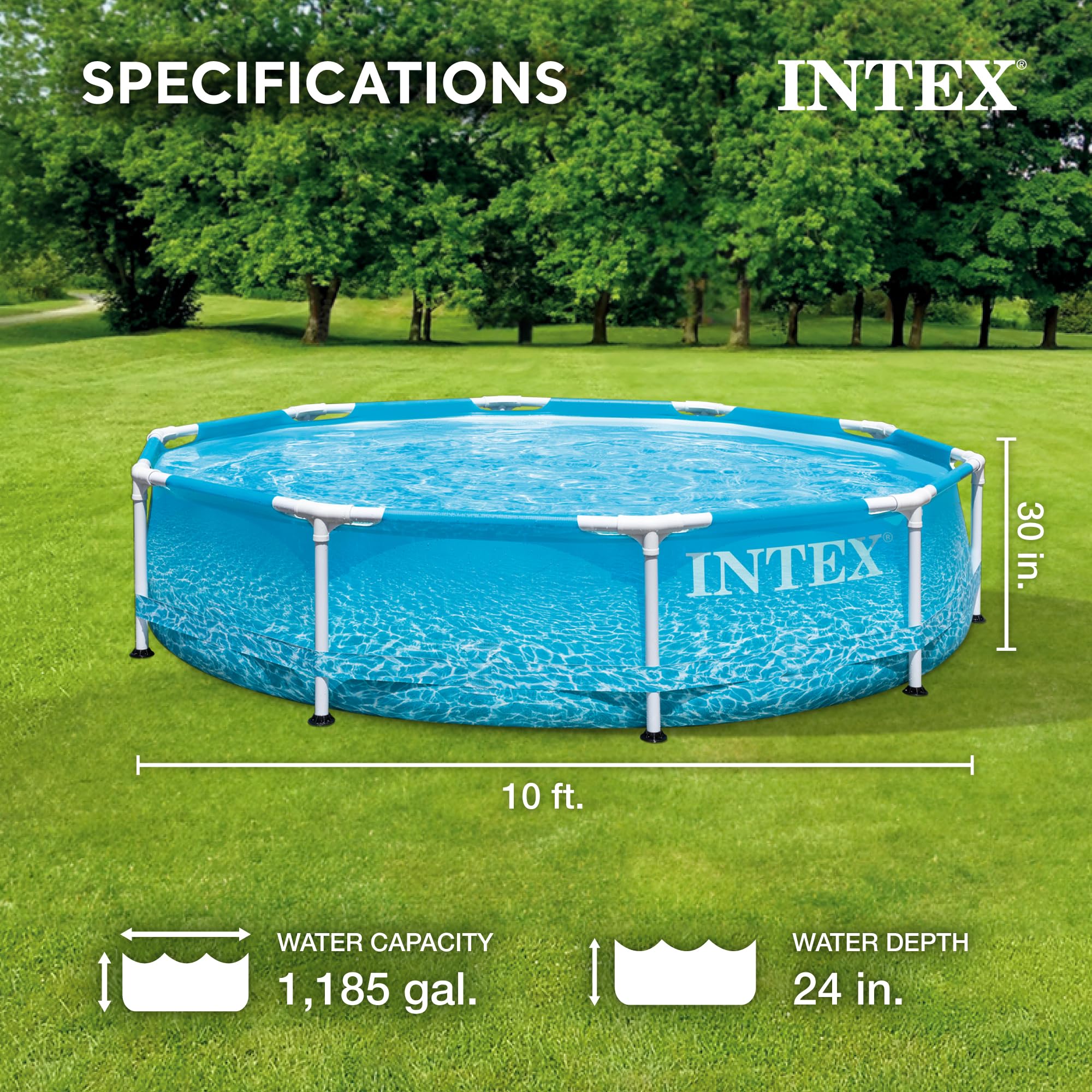 INTEX 28207EH 10ft x 30in Metal Frame Above Ground Swimming Pool Set with 330 GPH Cartridge Filter Pump - Durable Puncture & Rust Resistant - 1185 Gallon Capacity - Perfect for Backyard, Family Fun & Summer Relaxation
