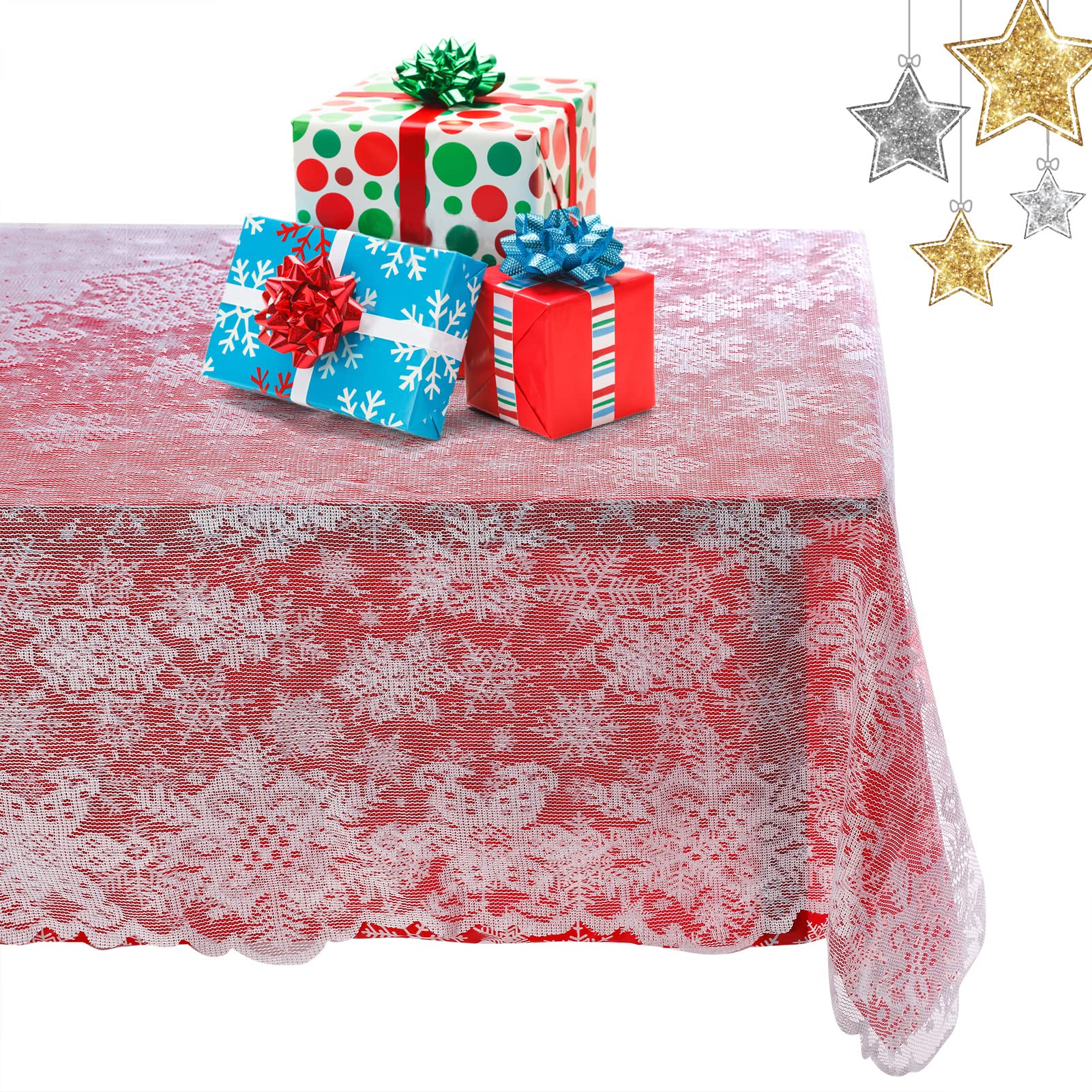 2-Pack Christmas Lace Tablecloth Set - White & Red Holiday Table Runner for Fireplace Mantel, Wedding, Dinner Party Decorations | Perfect for Christmas Celebrations, Festive Gatherings & Home Decor