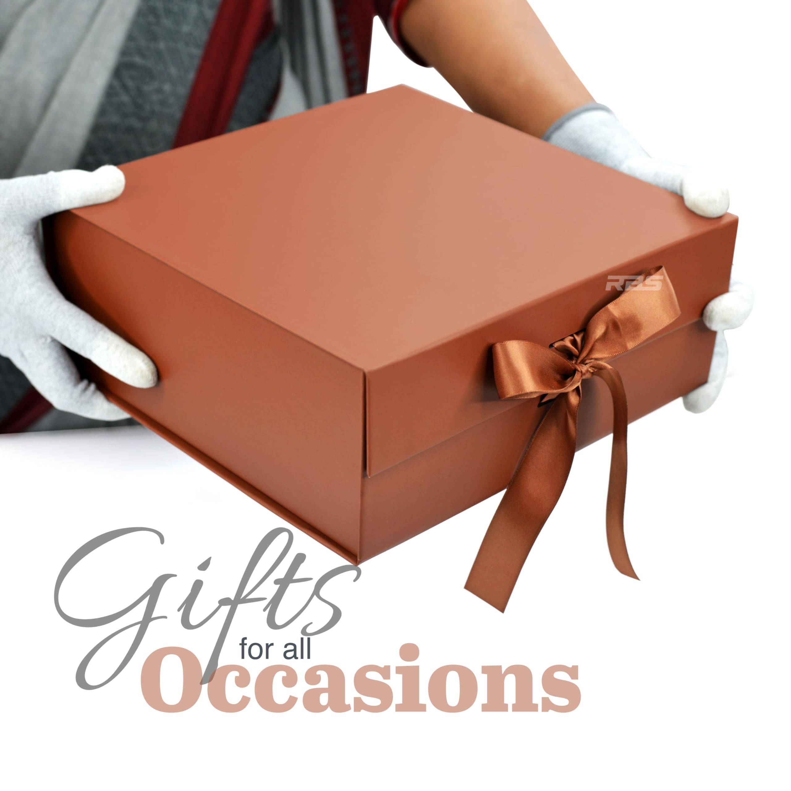 RBS® Medium Folding Gift Box - 1 Pack Glossy Brown Gift Packaging Box (26x26x10cm) with Ribbon for Birthdays, Weddings, Christmas | Reusable Multipurpose Hamper Box for Gifts, Storage & Home Decor