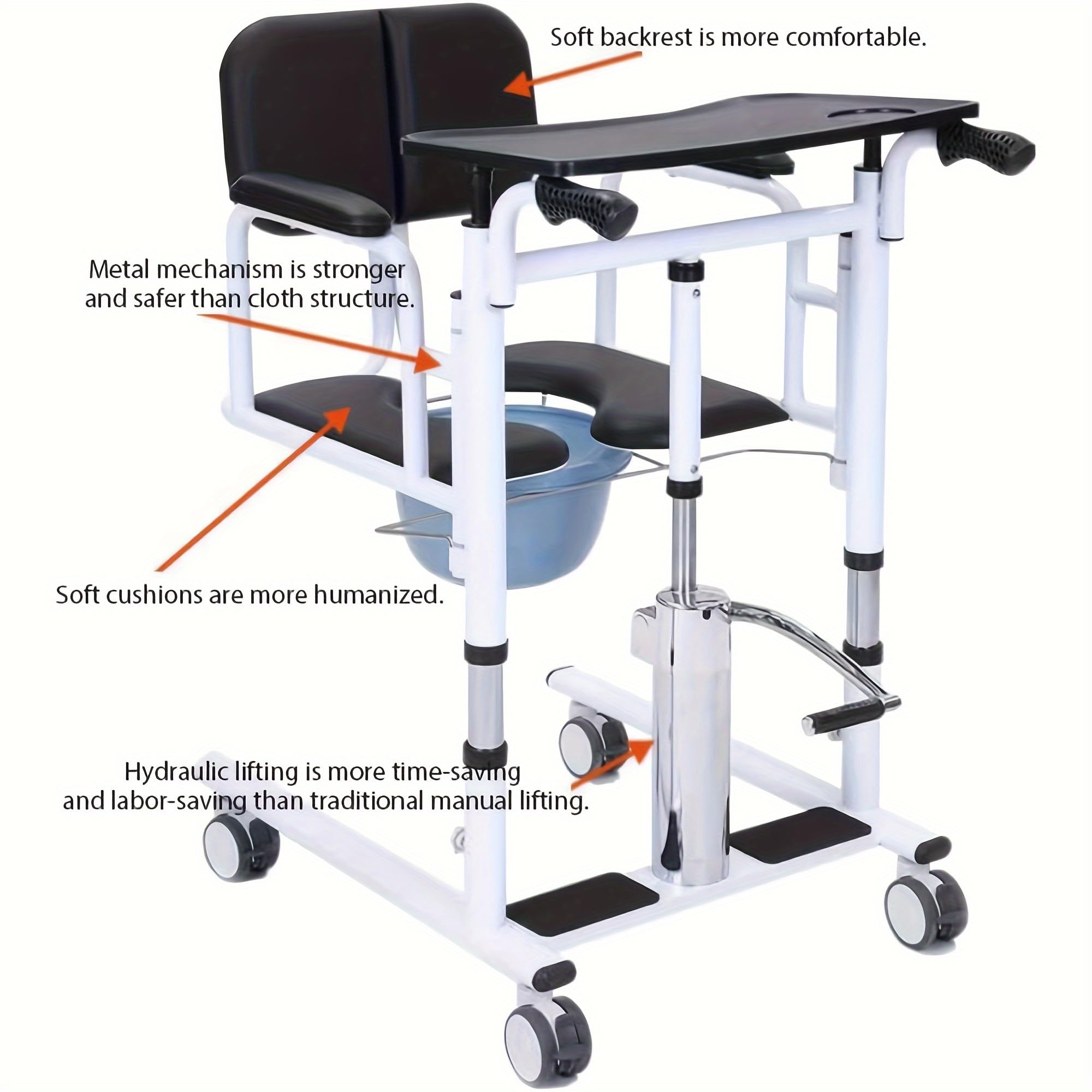 **Lightweight Folding Transfer Wheelchair & Adjustable Height Hydraulic Patient Lift Chair - Rolling Shower Chair for Elderly & Disabled - Home Mobility Aid (Blue) | Ideal for Bathroom, Bedroom & Indoor Use**