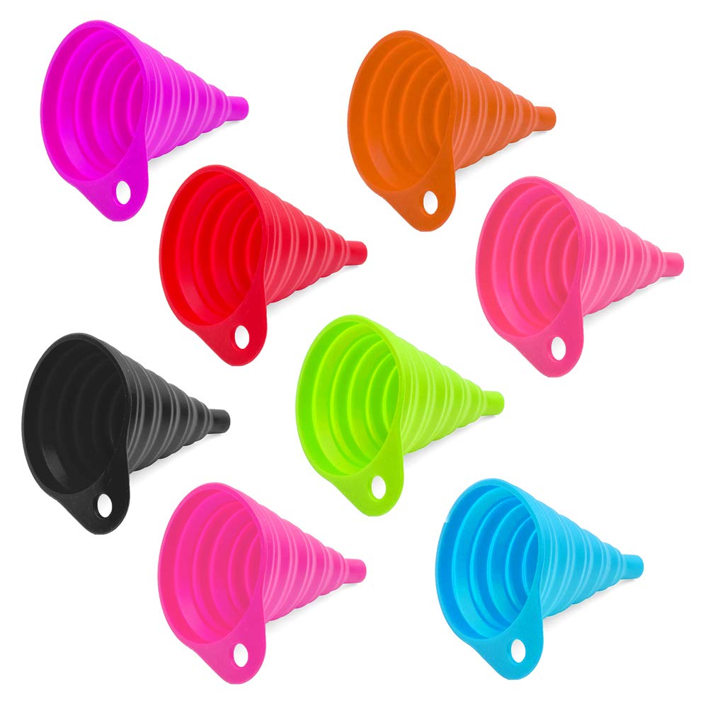 MOTO4U Universal Silicone Collapsible Fuel Funnel - Foldable Oil Funnel for Gas, Diesel & Liquids - Space Saving Blue Funnel for Car, Motorcycle, Boat & Home Use