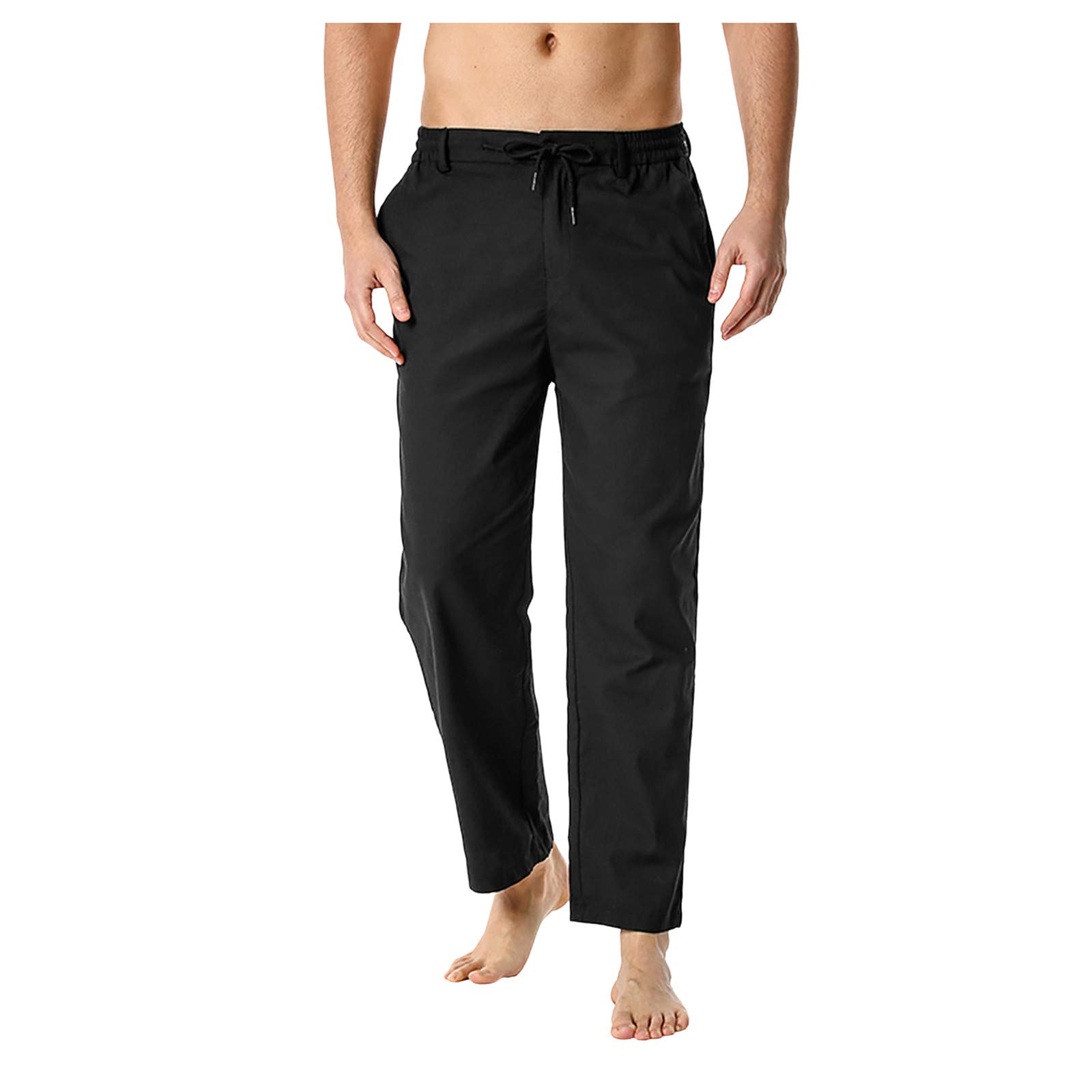 **MOMKER Men's Lightweight Cotton-Linen Cargo Pants with Elastic Waist - Loose Fit Casual Pants for Outdoor, Travel & Everyday Wear**