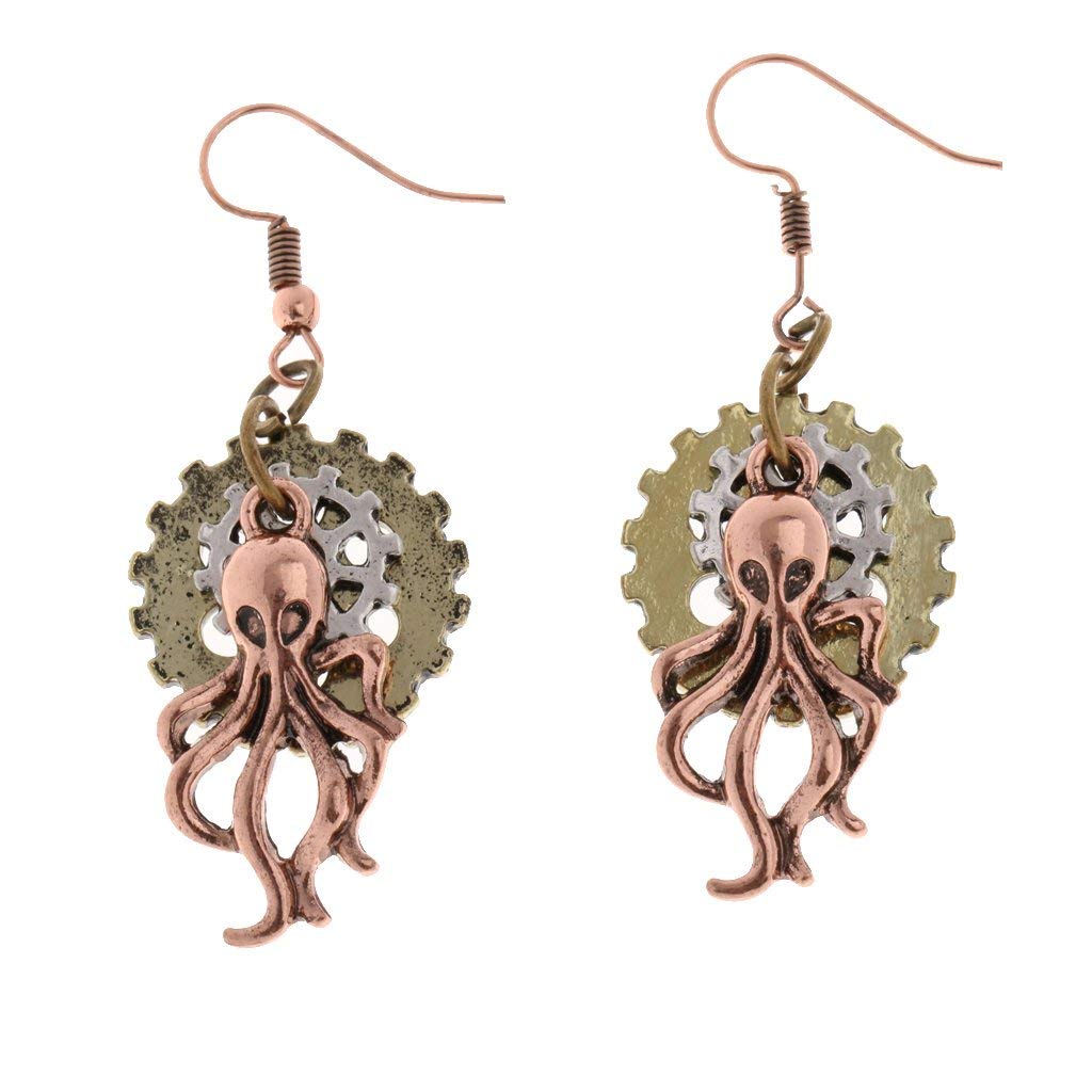 U-M PULABO Steampunk Octopus Gear Dangle Earrings for Women - Vintage Gothic Hook Earrings, High Quality Fashion Jewelry | Perfect for Cosplay, Halloween & Alternative Style Outfits