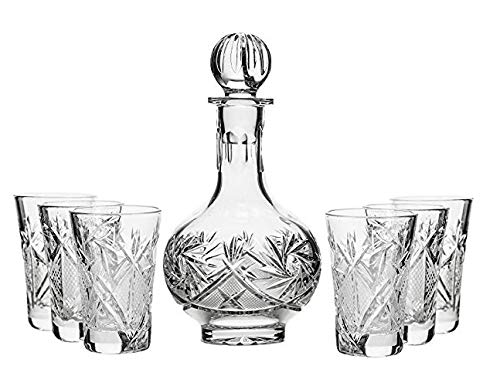 Premium 12 Oz Crystal Whiskey Decanter Set with Stopper & 6 Matching 1.2 Oz Shot Glasses - 7-Piece Barware for Bourbon, Scotch, Vodka & Liquor - Perfect for Home Bars, Gifts & Entertaining
