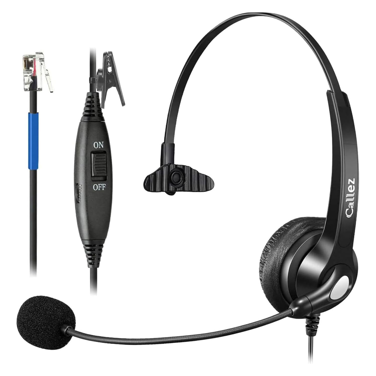 Callez RJ9 Phone Headset with Noise Cancelling Microphone & Mute Switch - Compatible with Cisco 8851, 8845, 8841, 8811, 7965, 7962, 7945, 7941, 7841, 7821, 6941, 6851 & Plantronics M12 - Wired Office Headset for Landline Phones - Perfect for Call Centers, Customer Service & Business Communications