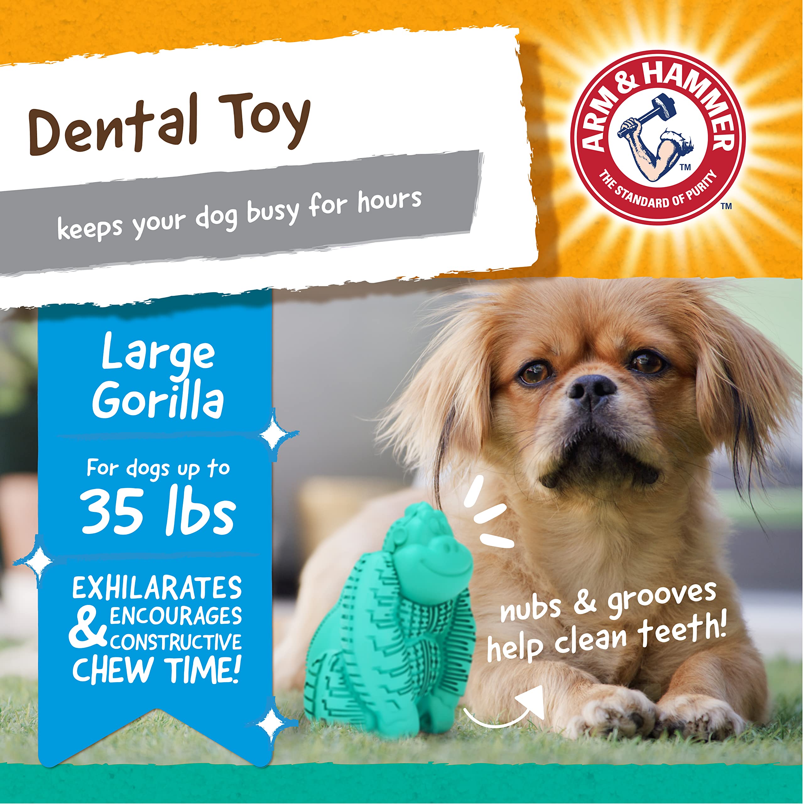 Arm & Hammer for Pets Super Treadz Gorilla Dental Chew Toy for Dogs - 12 Pack Plaque & Tartar Control Chew Toys for Small to Medium Dogs up to 35 lbs - Durable Rubber Dog Teeth Cleaning Toy for Puppy Dental Health - Perfect for Playtime, Teething Relief & Oral Hygiene Maintenance