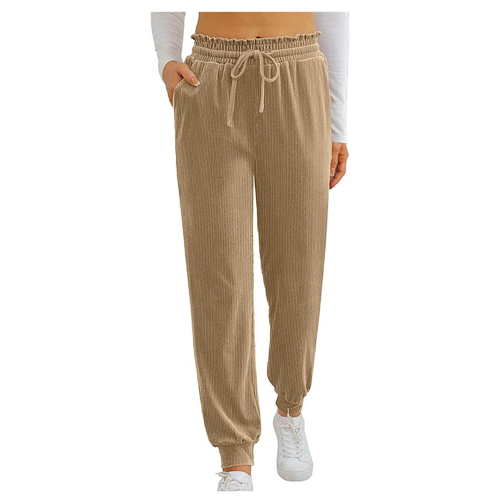 YZHM Women's Corduroy Jogger Sweatpants - Casual Elastic Waist Drawstring Active Pants with Pockets for Gym, Running & Lounge Wear