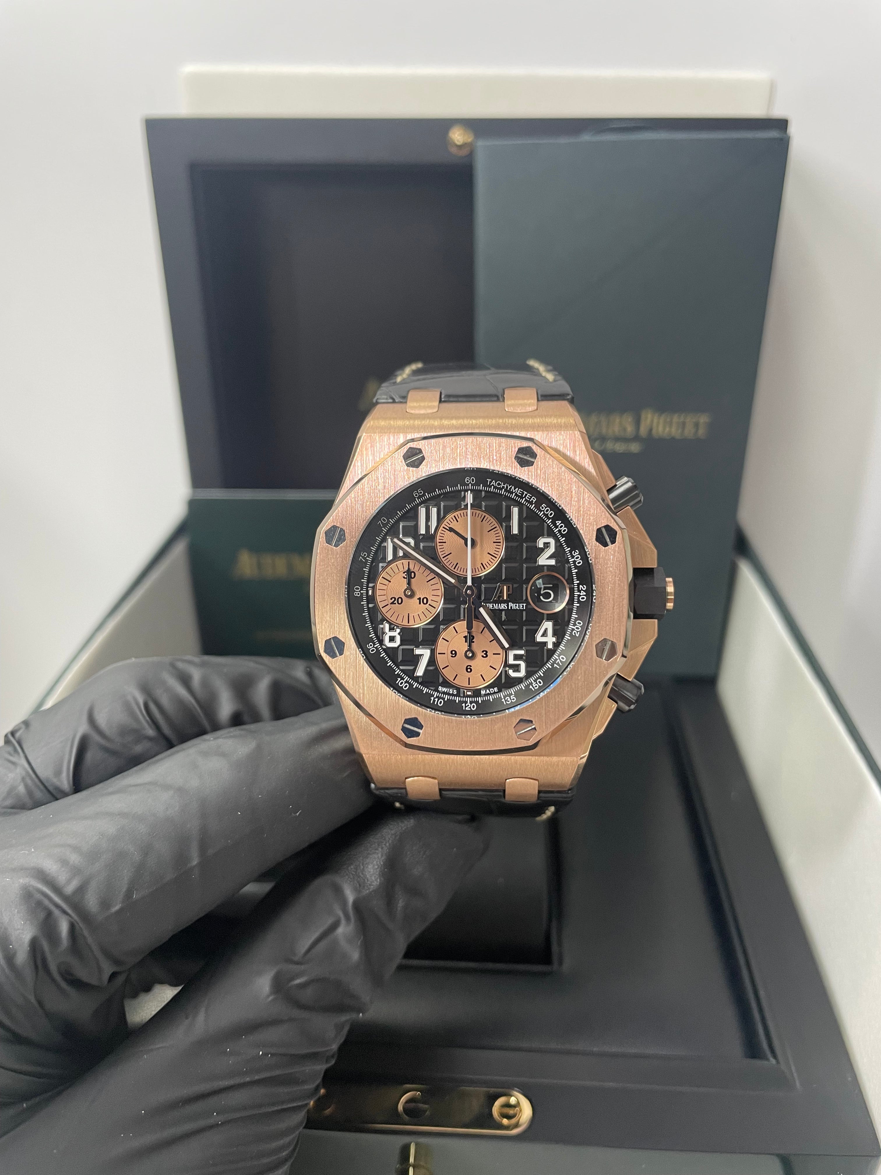 Audemars Piguet Royal Oak Offshore Selfwinding Chronograph Men's Watch - 18K Rose Gold Case, Black Dial with Rose Gold Subdials, Ceramic Bezel (Ref#26470OR.OO.A002CR.02) - Luxury Sports Watch for Business, Events & Collectors