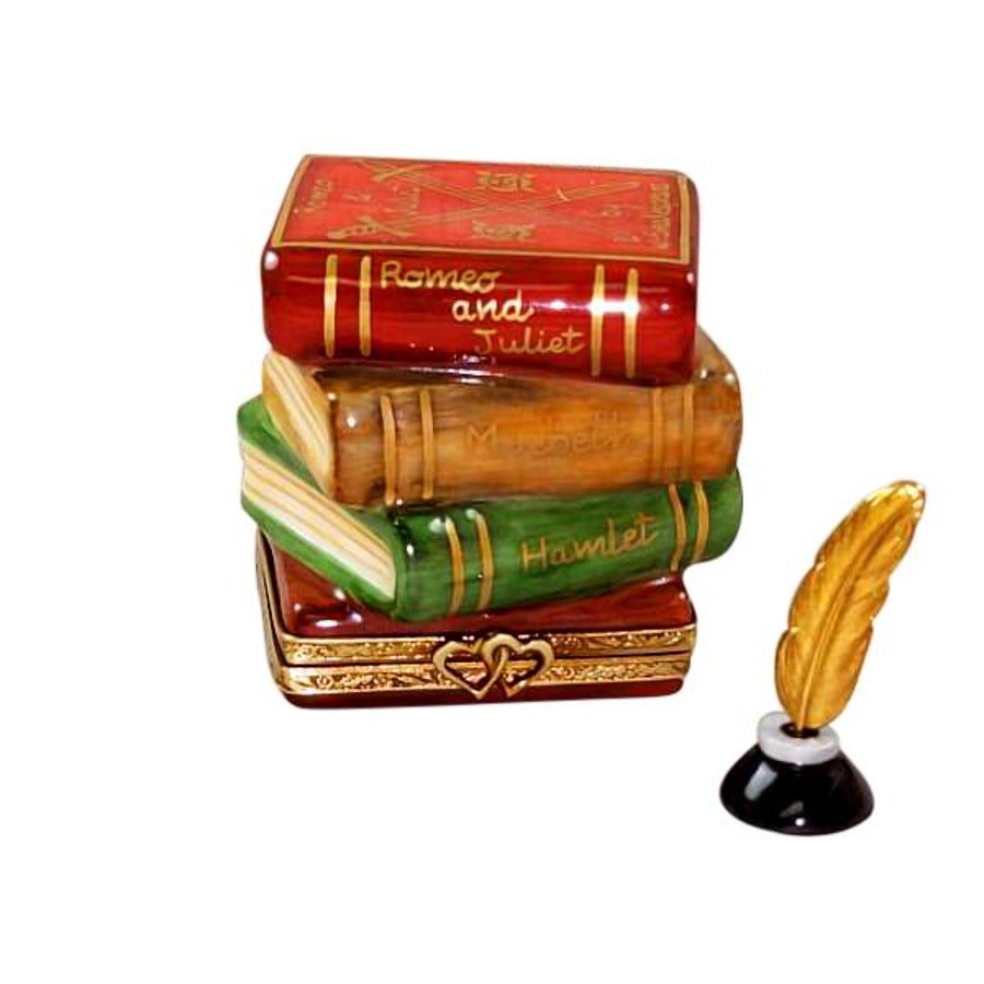 Shakespeare Stack of Books Limoges Box - Hand-Painted Collectible Trinket Box for Jewelry & Keepsakes - Perfect for Literary Lovers, Book Club Gifts & Home Decor