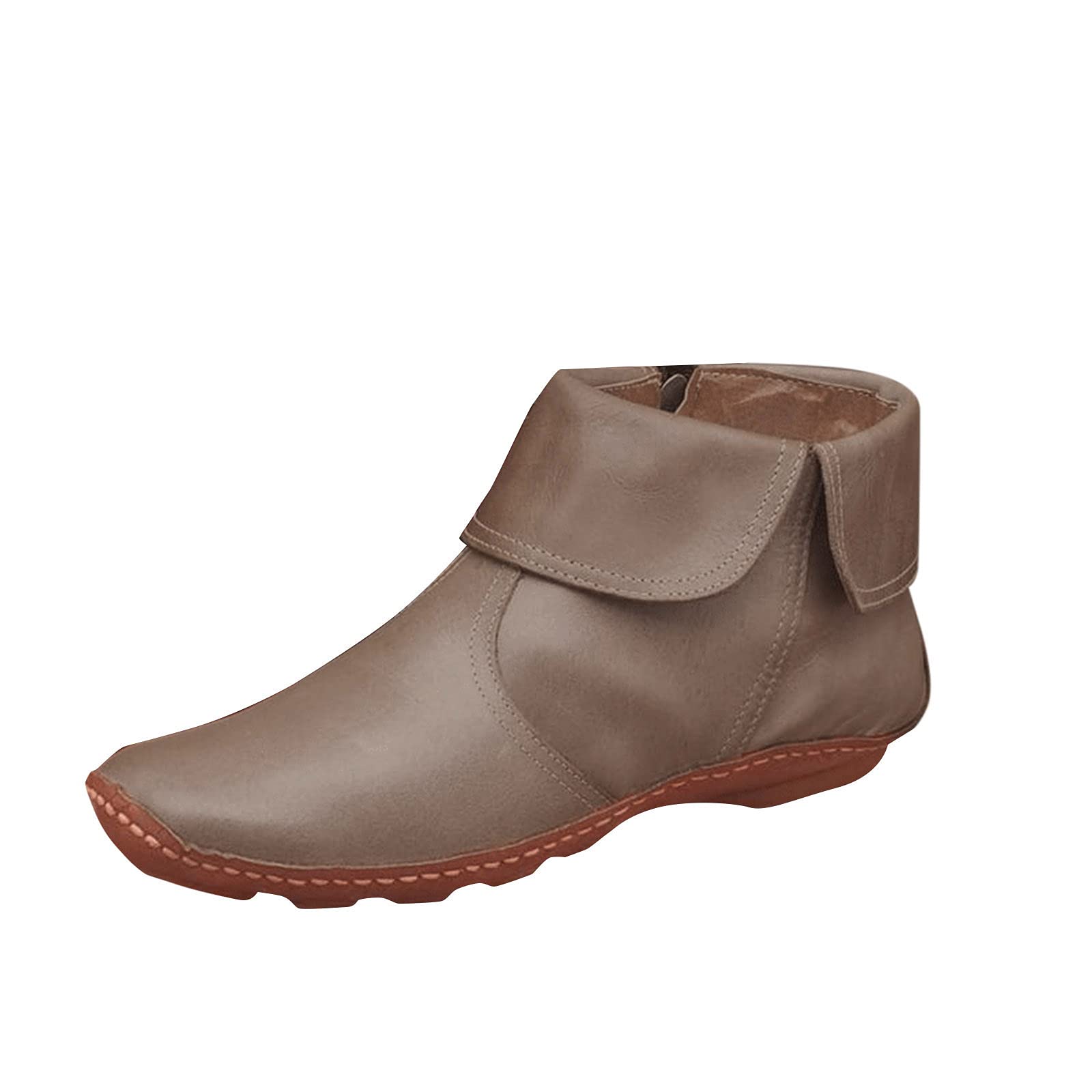 Vintage Women's Ankle Booties - Flat Platform Western Cowgirl Boots with Round Toe | Slip On Combat Boots for Casual Wear, Country Music Festivals & Fall Fashion