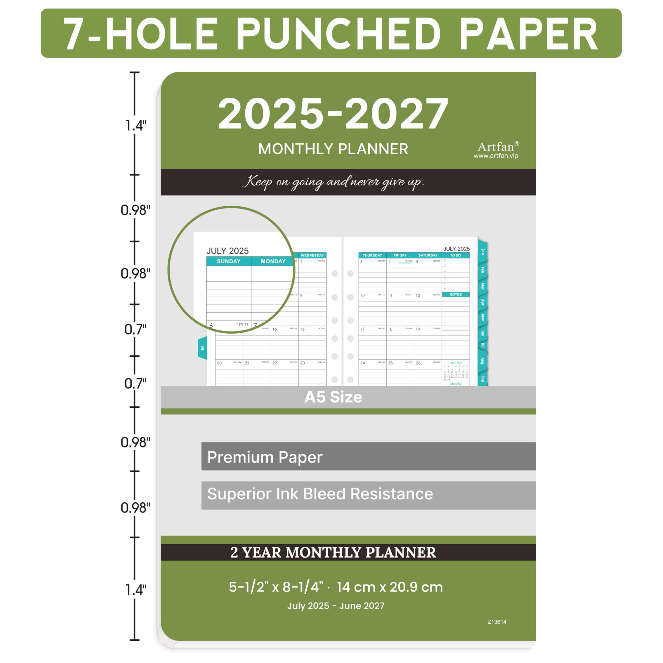 2025-2027 Monthly Planner Refill Inserts - 7-Hole Punched for Franklin Covey & Similar Planners, 5.5