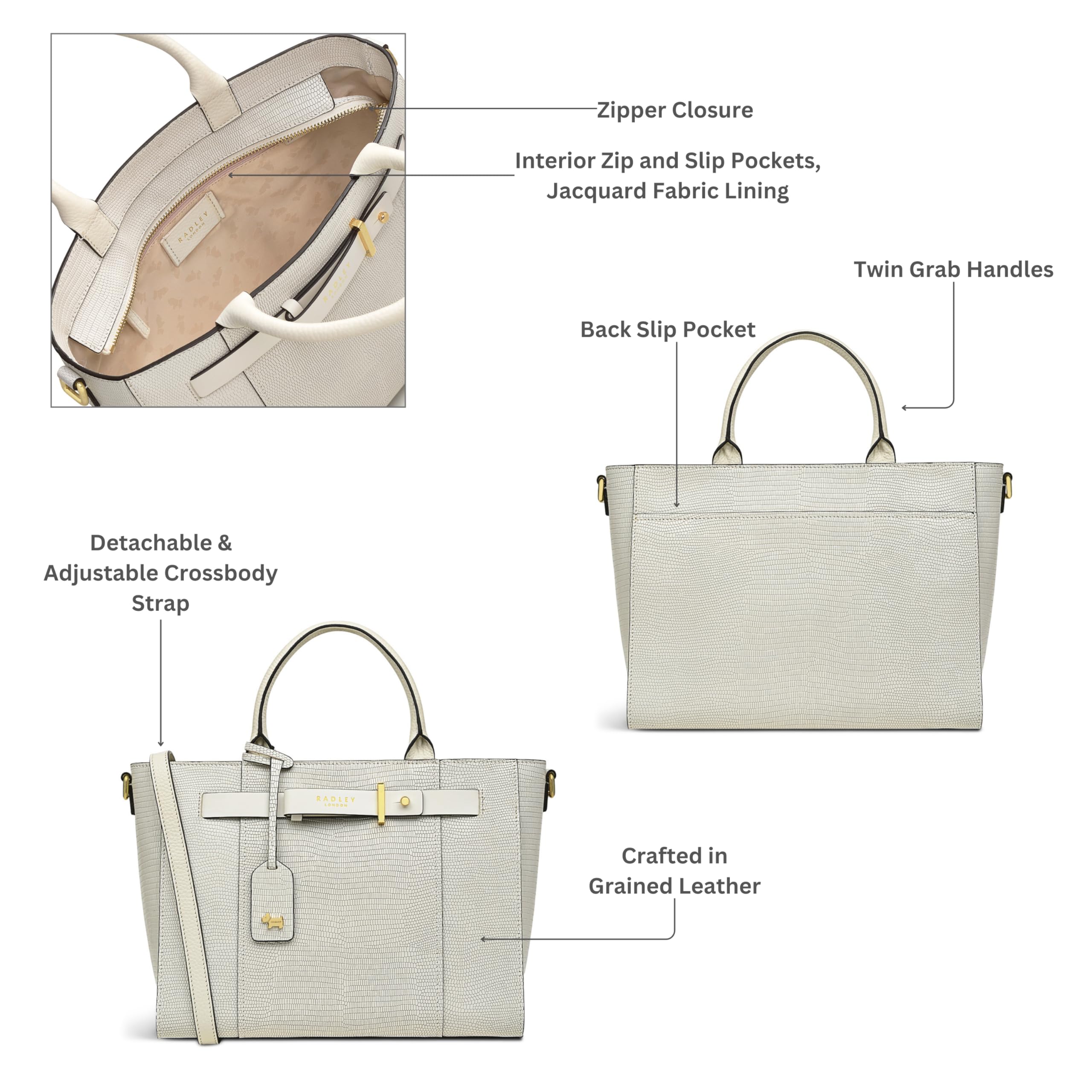 RADLEY London Islington Way Faux Lizard Medium Satchel Bag for Women - Genuine Leather Crossbody Purse with Adjustable Strap, Perfect for Work, Travel & Everyday Use