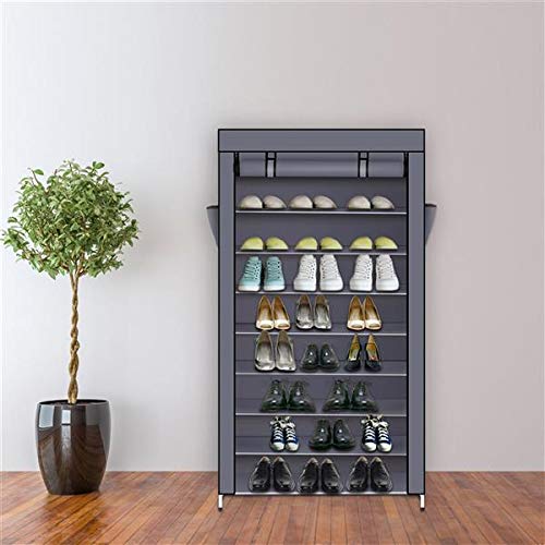 10-Tier Stackable Shoe Rack Organizer with Dustproof Cover - Holds 27 Pairs of Shoes, Space-Saving Metal Frame & Non-Woven Fabric Shelves for Closet, Entryway or Bedroom Storage (Gray)