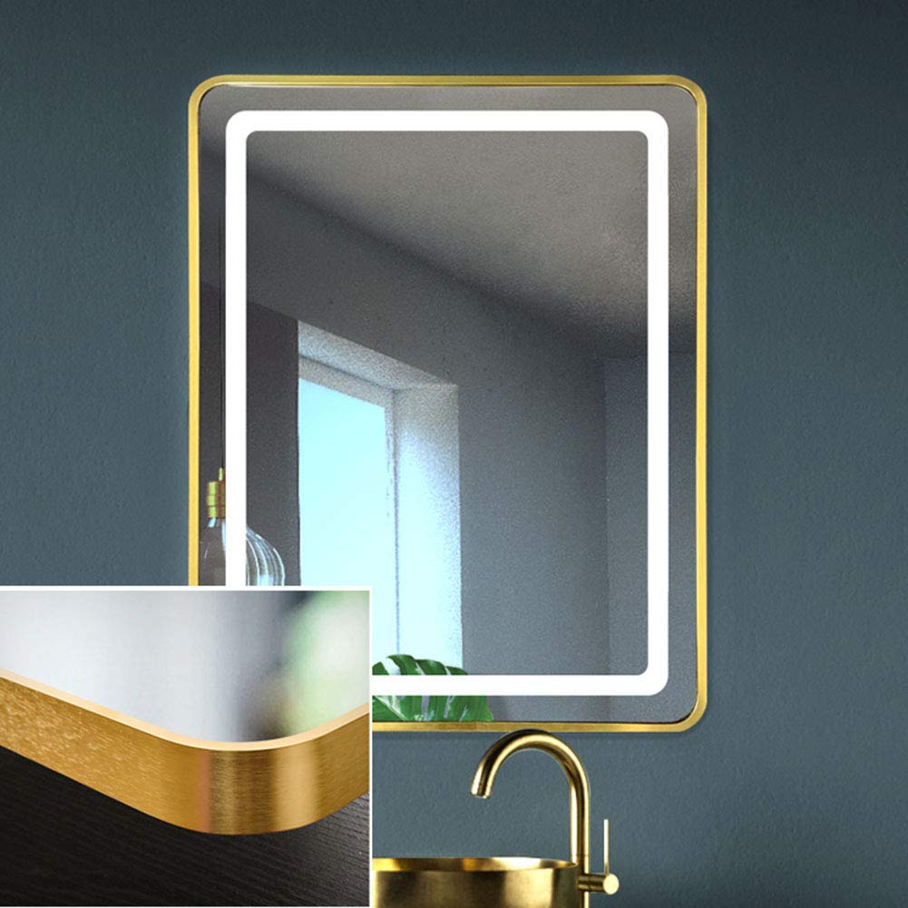 Premium Gold LED Bathroom Mirror - Large Rectangular Wall Mounted Vanity Mirror with Adjustable Lighting, Anti-Rust Metal Frame & Shatterproof Design for Makeup, Shaving & Home Decor