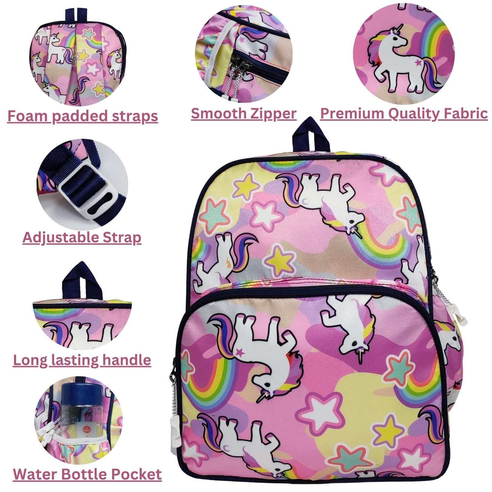 Stylish Unicorn School Backpack for Kids - Durable Polyester Backpack with Adjustable Straps, Pink (Pack of 1) - Perfect for School, Travel, and Daily Use