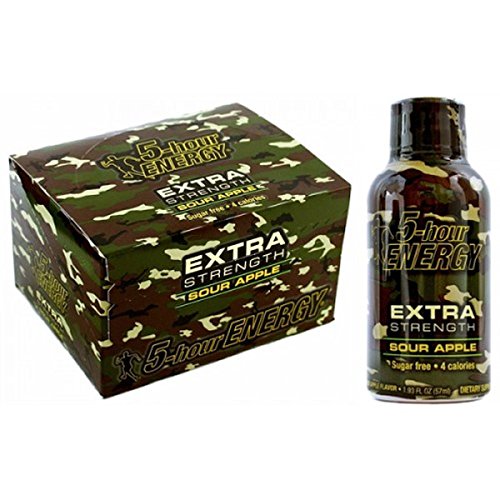 5 Hour Energy Extra Strength Sour Apple Energy Shot - 1.9 fl oz (Pack of 48) - Quick Energy Boost for Workouts, Studying & Long Drives