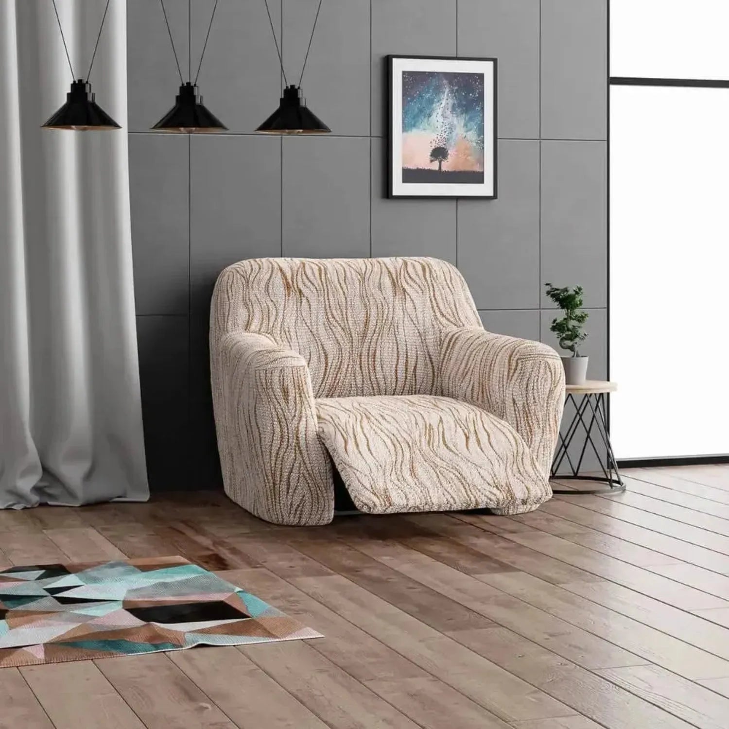 Microfiber Printed Reclining Armchair Slipcover - Stretchable Furniture Protector for Living Room, Bedroom & Home Theater