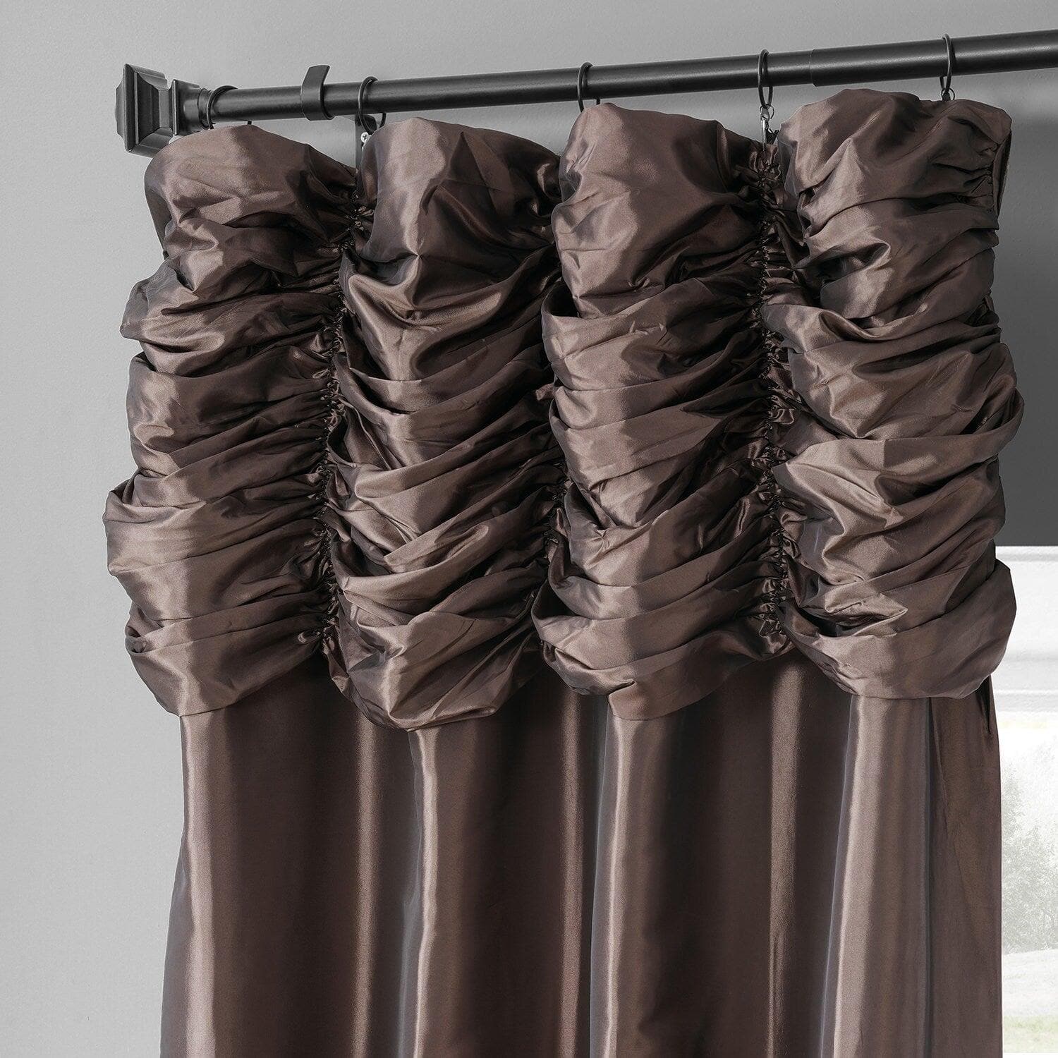 Blackout Curtains for Bedroom - Mushroom Ruched Solid Faux Silk Taffeta Window Drapes - Thermal Insulated Room Darkening Curtain Panels for Living Room, Nursery & Home Decor