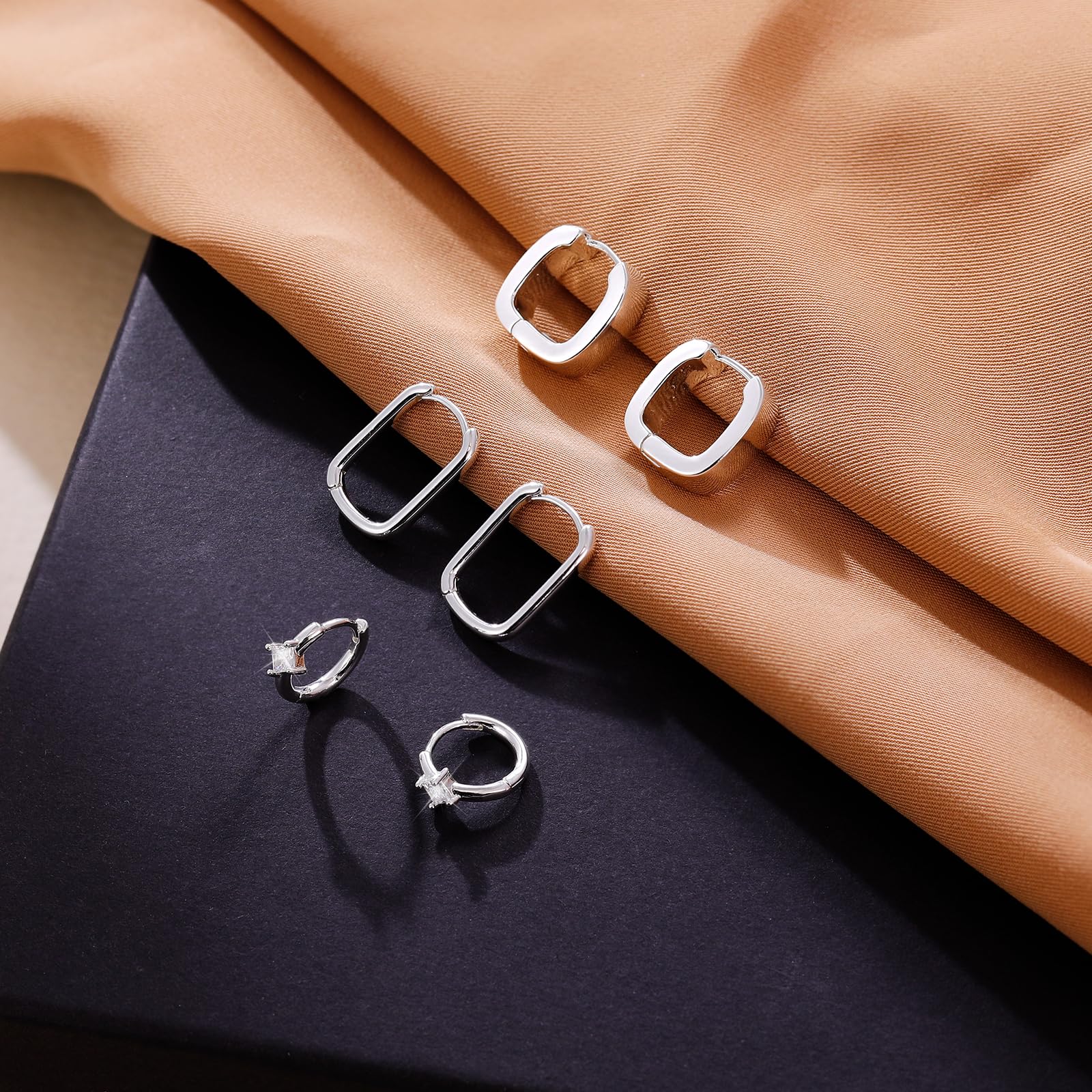 Ritach Sterling Silver Earrings for Women - Chunky Square Hoop Earrings Set | Hypoallergenic Geometric Minimalist Rectangle Hoops Jewelry | Perfect Gift for Her, Birthday, Anniversary | Great for Parties, Work & Everyday Wear