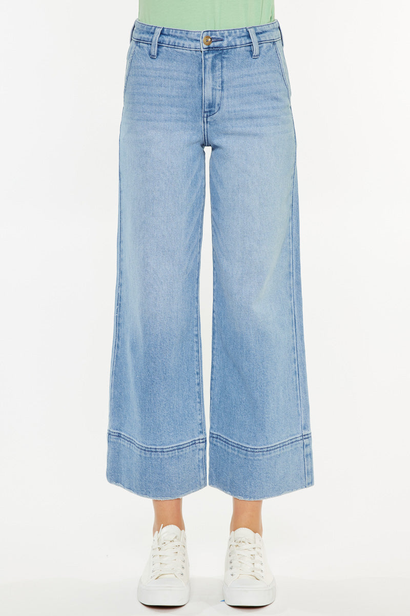 Darla High Rise Cropped Wide Leg Jeans for Women - Trendy Distressed Denim Pants - Perfect for Casual Outfits, Street Style & Everyday Wear