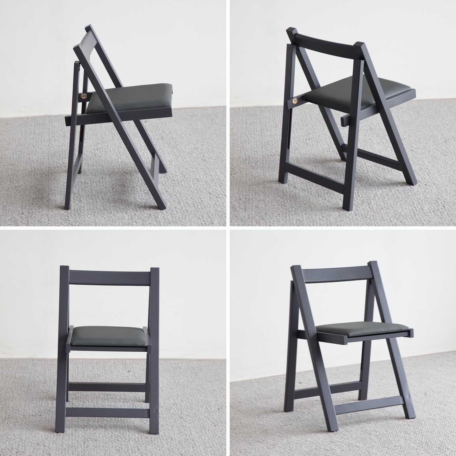 FUNROLUX 2 Pack Wooden Folding Chairs with Padded Seats - Sturdy 198LB Capacity, Space-Saving Grey Dining Chairs for Kitchen, Dining Room, Party & Events - Indoor Use Only